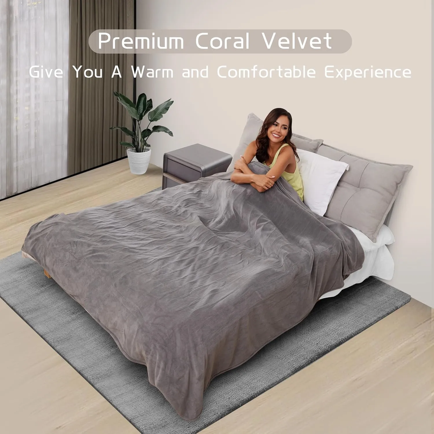 Electric Heated Blanket 72"x84" Full Size, Soft Coral Fleece with 4 Heating Levels and 10 Hours Auto-Off, Machine Washable, Cozy Plush Fabric for Home, Gray