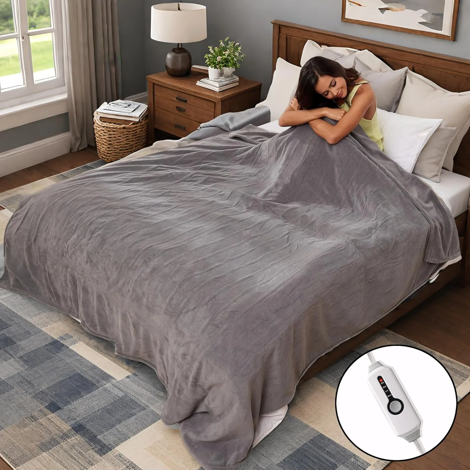 Electric Heated Blanket 72"x84" Full Size, Soft Coral Fleece with 4 Heating Levels and 10 Hours Auto-Off, Machine Washable, Cozy Plush Fabric for Home, Gray
