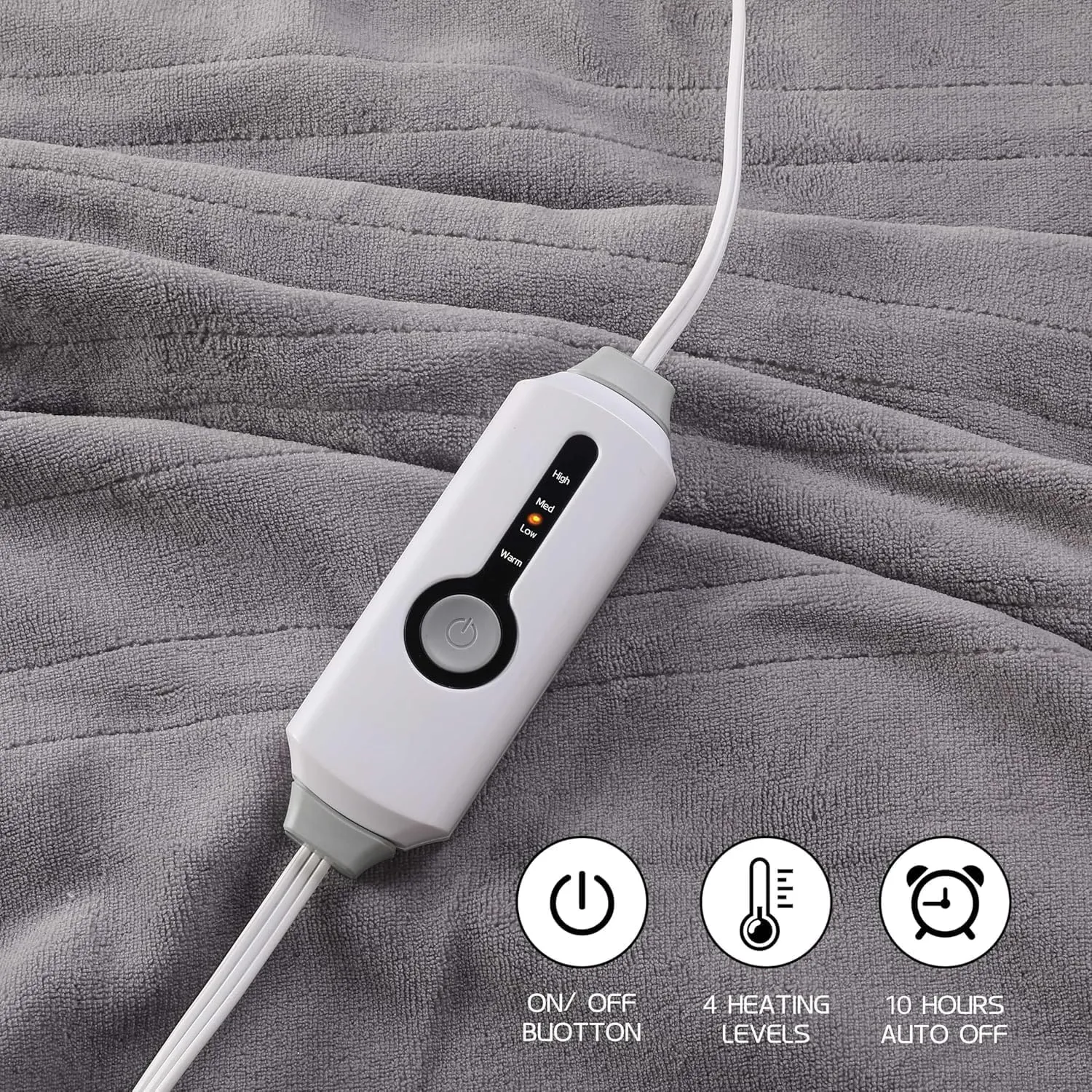 Electric Heated Blanket 72"x84" Full Size, Soft Coral Fleece with 4 Heating Levels and 10 Hours Auto-Off, Machine Washable, Cozy Plush Fabric for Home, Gray