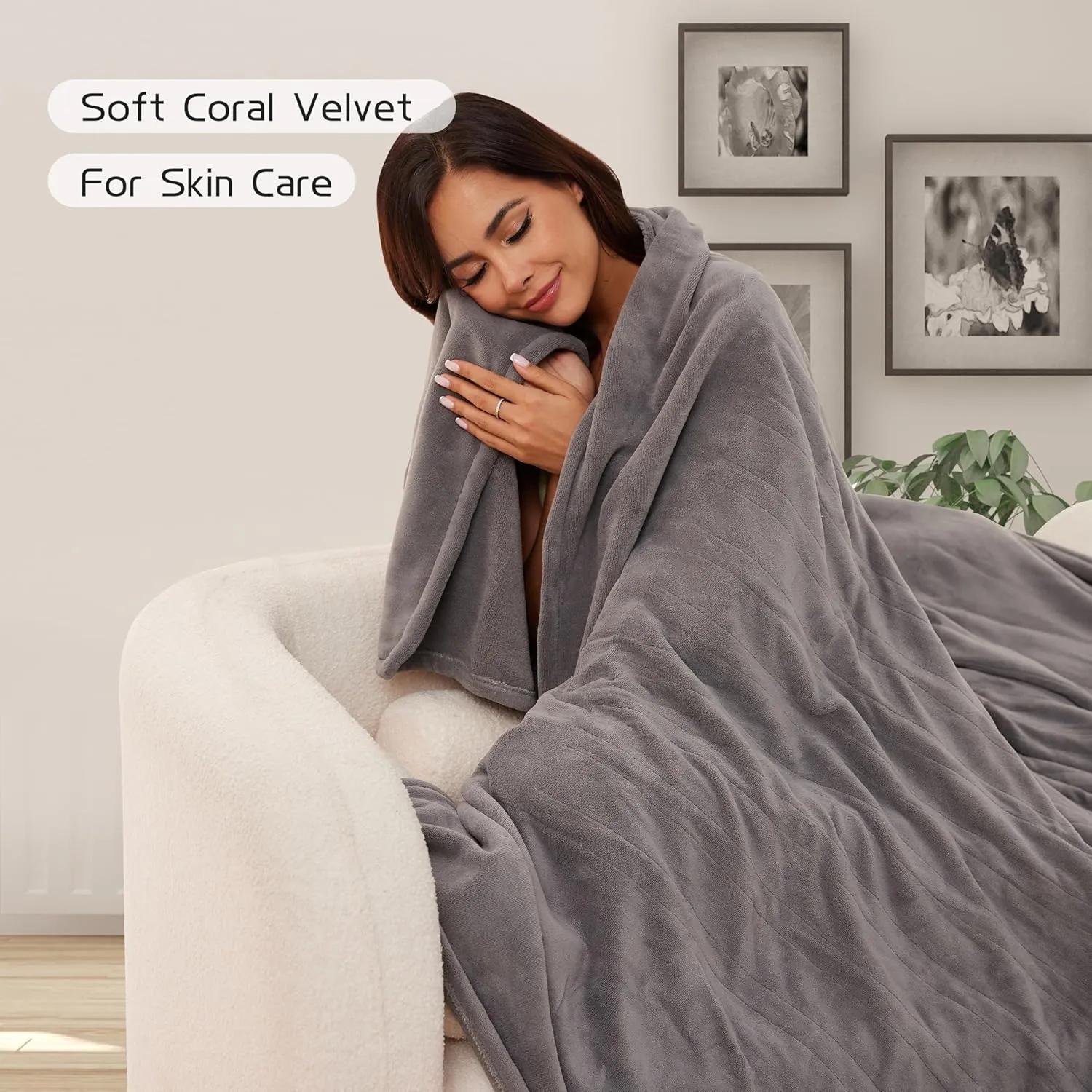 Electric Heated Blanket 72"x84" Full Size, Soft Coral Fleece with 4 Heating Levels and 10 Hours Auto-Off, Machine Washable, Cozy Plush Fabric for Home, Gray