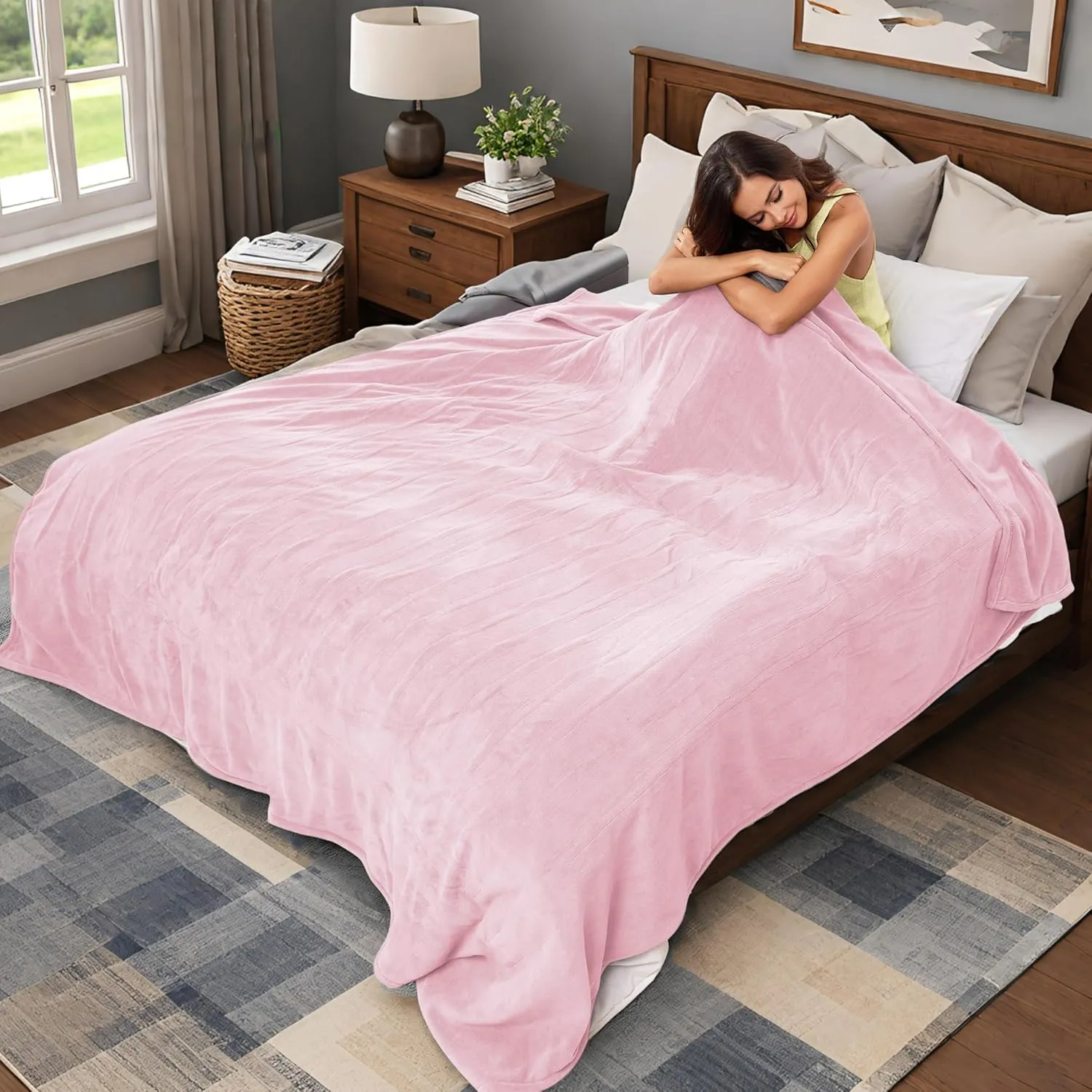 Electric Heated Blanket 72"x84" Full Size, Soft Coral Fleece with 4 Heating Levels and 10 Hours Auto-Off, Machine Washable, Cozy Plush Fabric for Home, Pale Pink