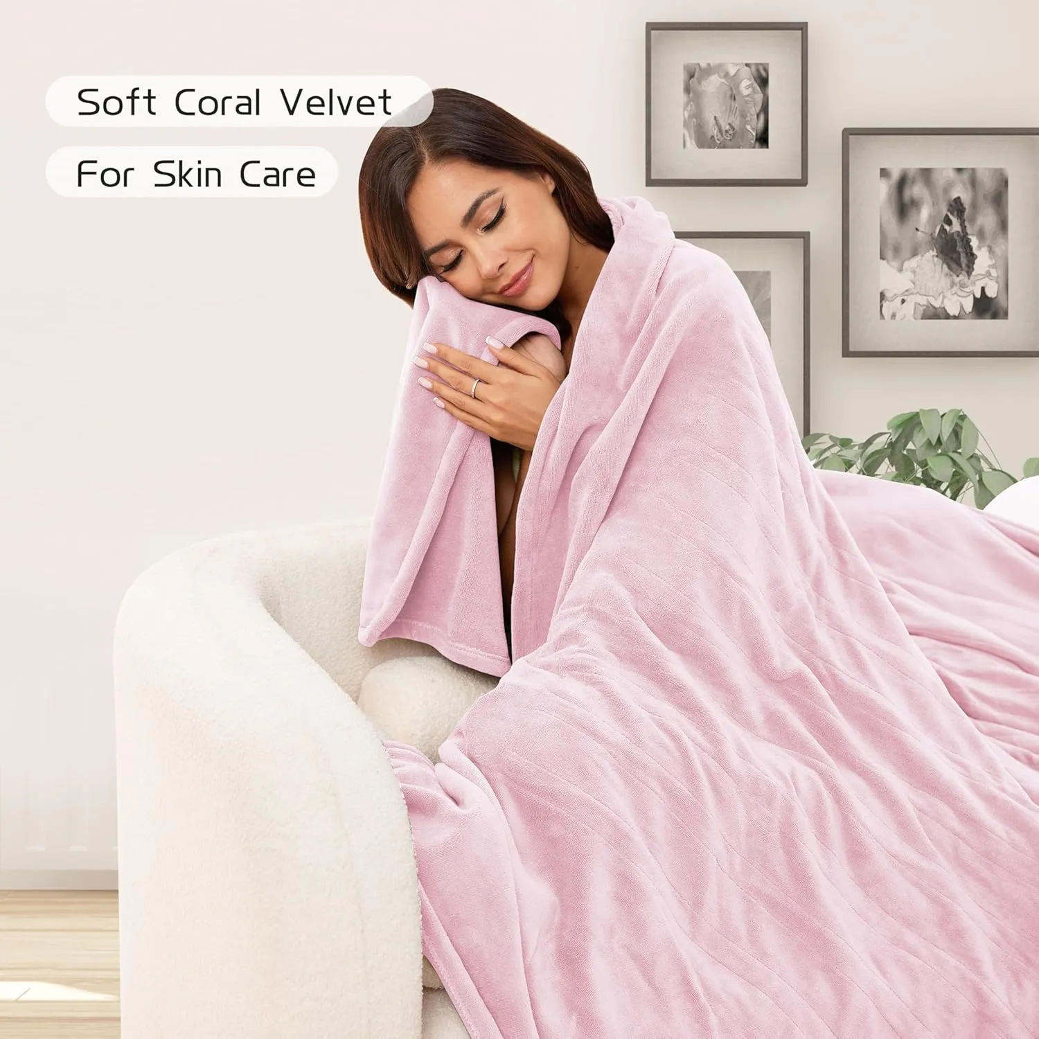 Electric Heated Blanket 72"x84" Full Size, Soft Coral Fleece with 4 Heating Levels and 10 Hours Auto-Off, Machine Washable, Cozy Plush Fabric for Home, Pale Pink