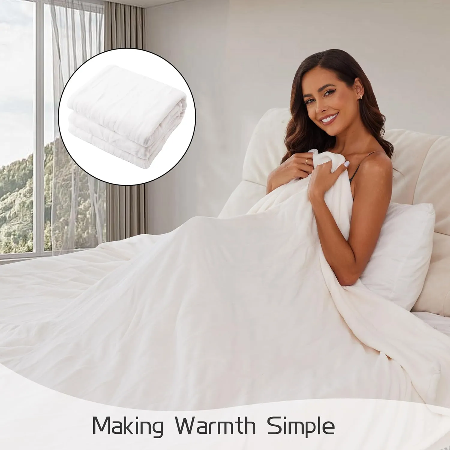 Electric Heated Blanket 72"x84" Full Size, Soft Coral Fleece with 4 Heating Levels and 10 Hours Auto-Off, Machine Washable, Cozy Plush Fabric for Home, White