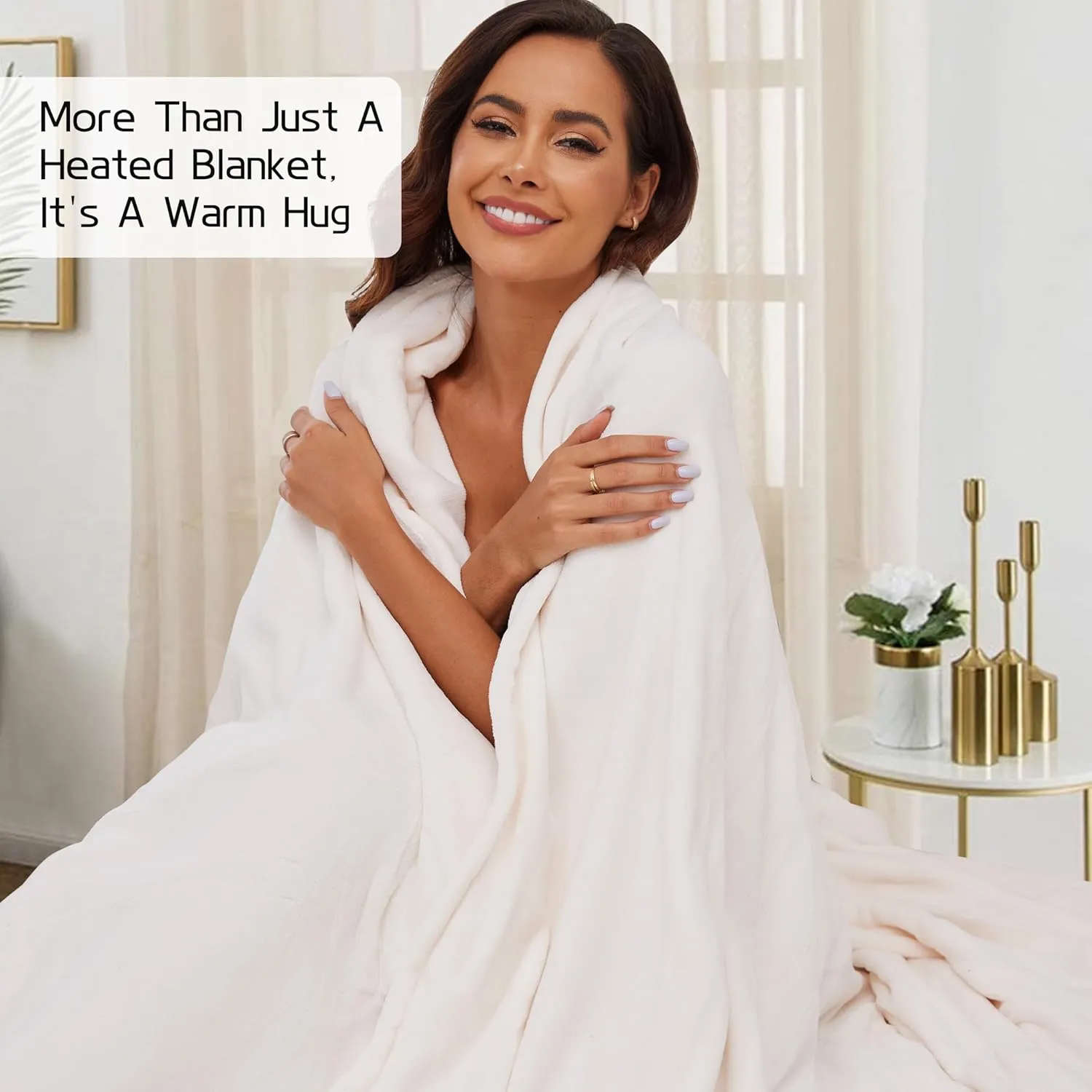 Electric Heated Blanket 72"x84" Full Size, Soft Coral Fleece with 4 Heating Levels and 10 Hours Auto-Off, Machine Washable, Cozy Plush Fabric for Home, White