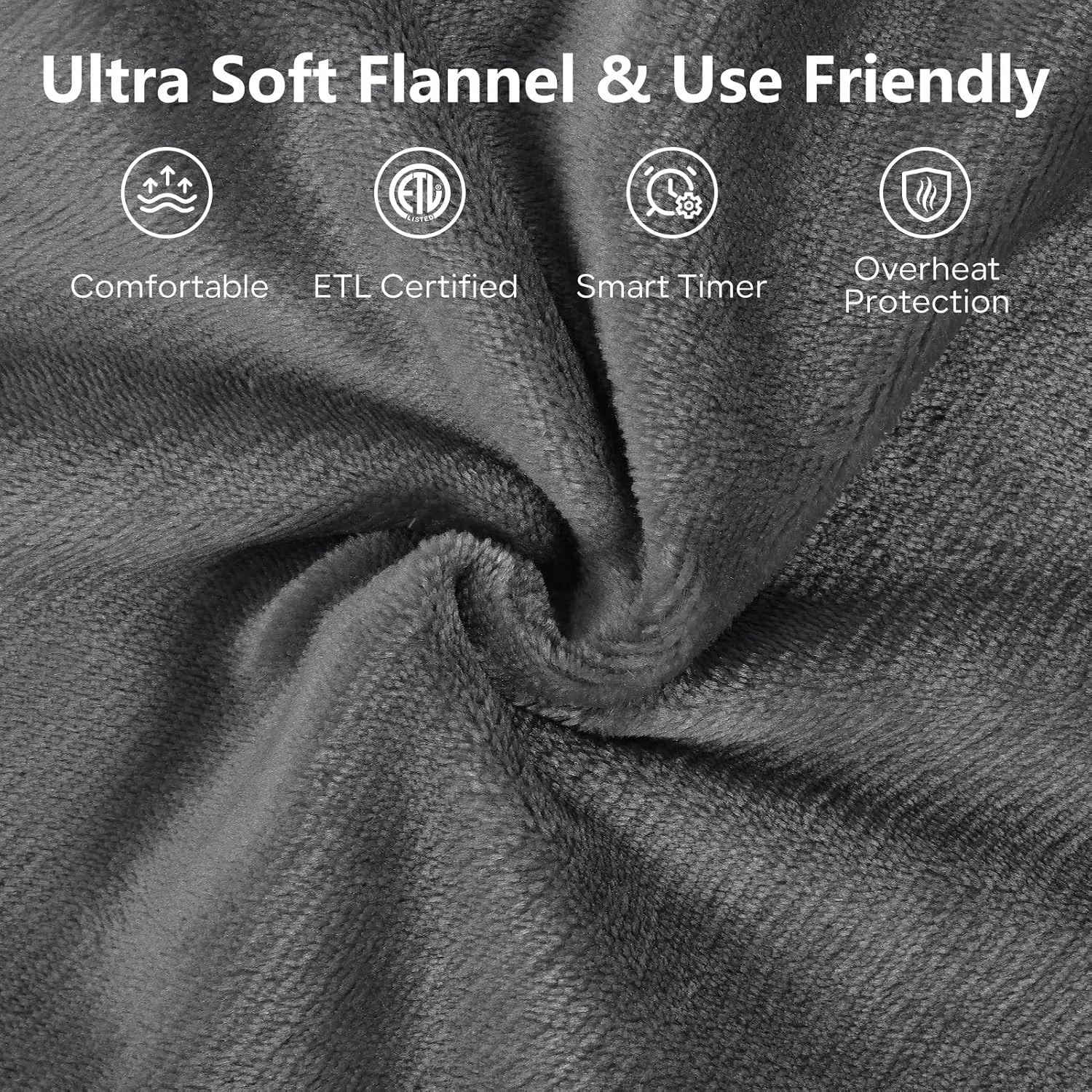 Electric Heated Blanket 84" x 90" Queen Size with 6 Levels & 8h Auto Off, Ultra Soft Flannel Full Body Heating Blanket, Machine Washable, Grey