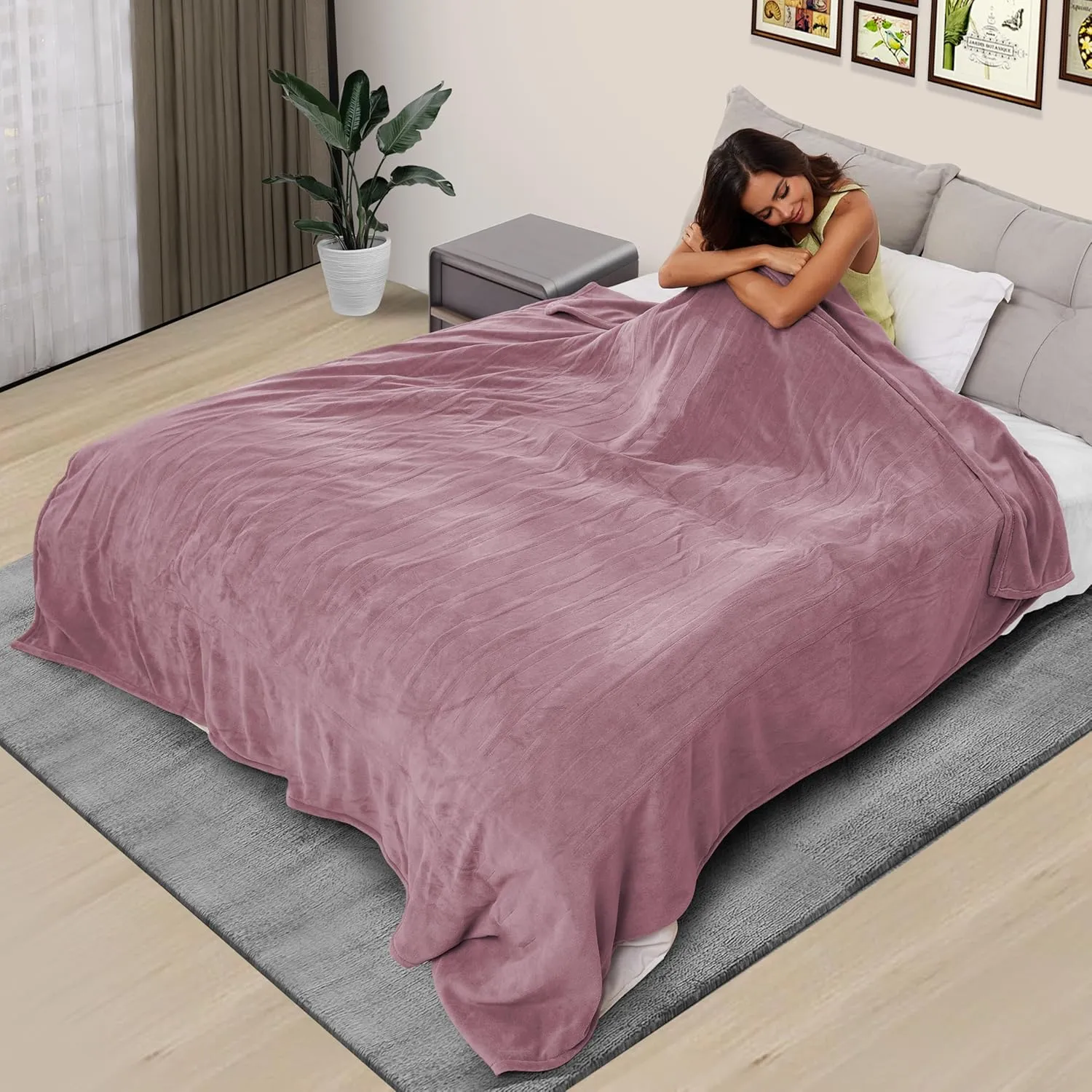 Electric Heated Blanket 84"x90" Queen Size, Soft Coral Fleece, Dual Controllers with 4 Heating Levels and 10 Hours Auto-Off, Machine Washable, Cozy Plush Fabric for Home, Purple