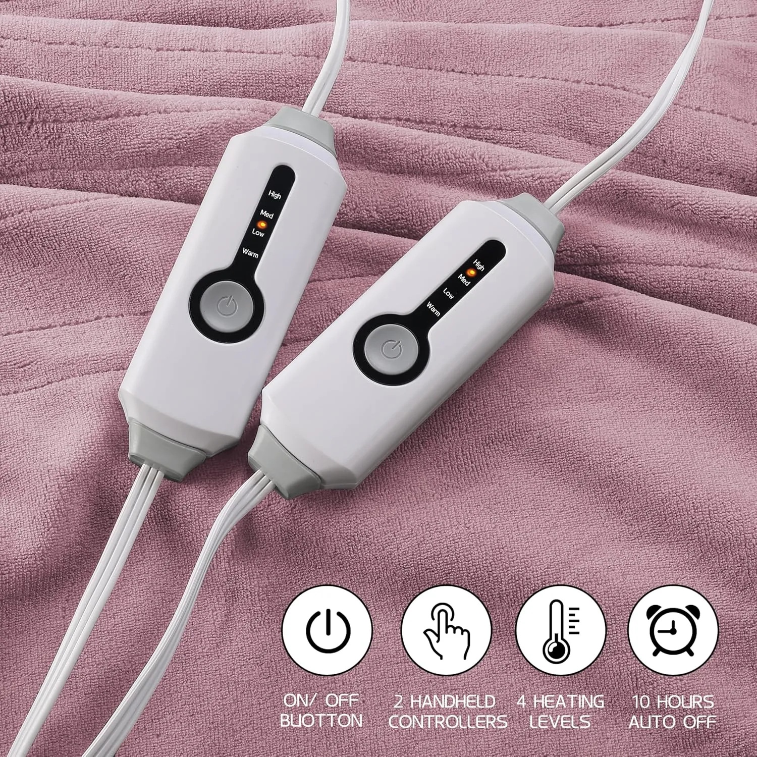 Electric Heated Blanket 84"x90" Queen Size, Soft Coral Fleece, Dual Controllers with 4 Heating Levels and 10 Hours Auto-Off, Machine Washable, Cozy Plush Fabric for Home, Purple