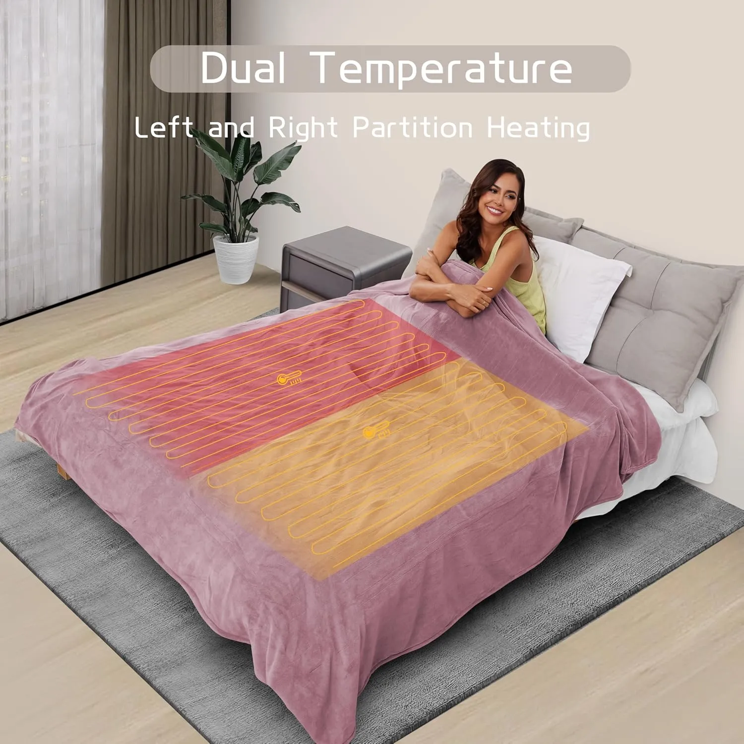 Electric Heated Blanket 84"x90" Queen Size, Soft Coral Fleece, Dual Controllers with 4 Heating Levels and 10 Hours Auto-Off, Machine Washable, Cozy Plush Fabric for Home, Purple
