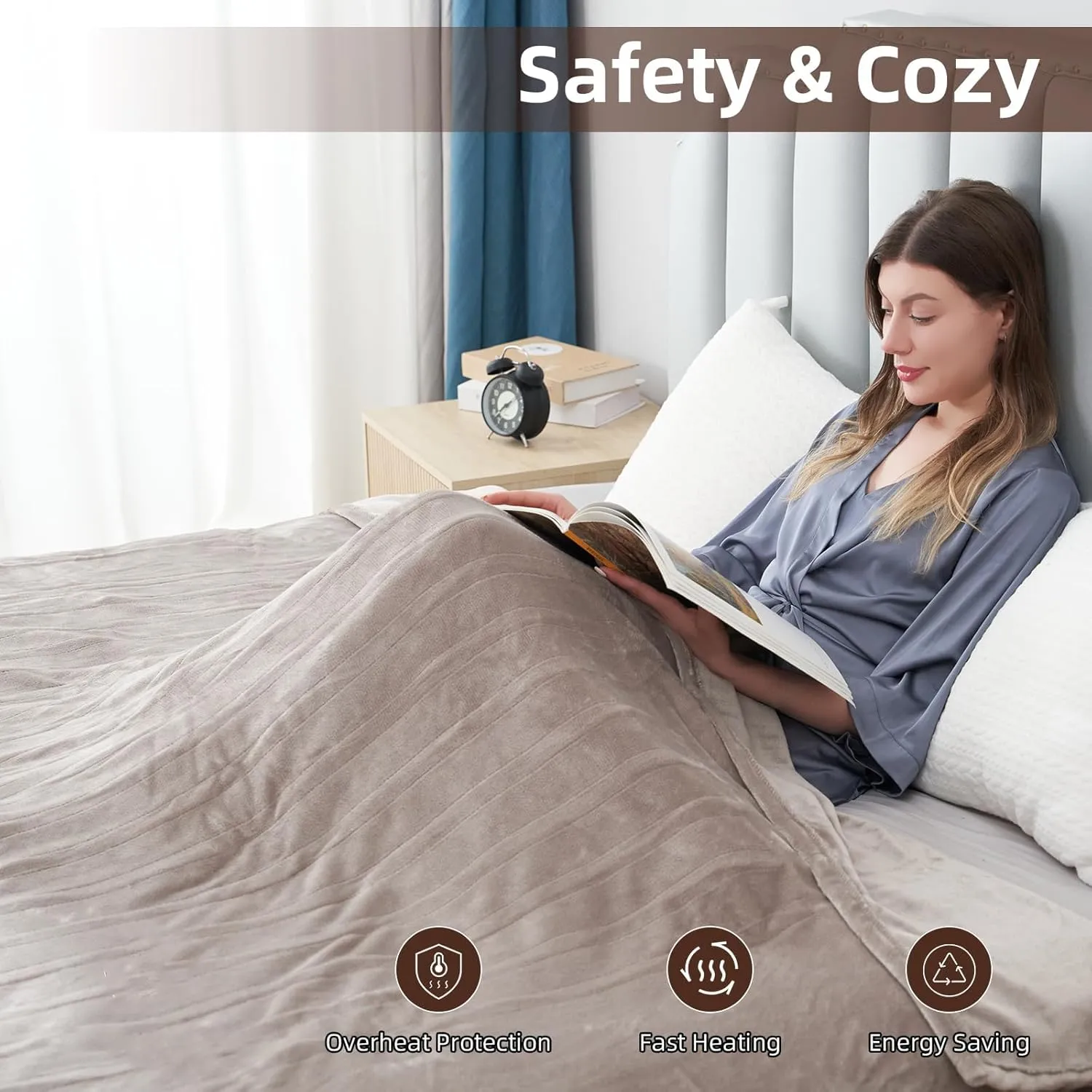 Electric Heated Blanket Full Size 72"x84", 6 Heating Levels & 10 Hours Auto Off Large Oversized, Machine Washable, Camel
