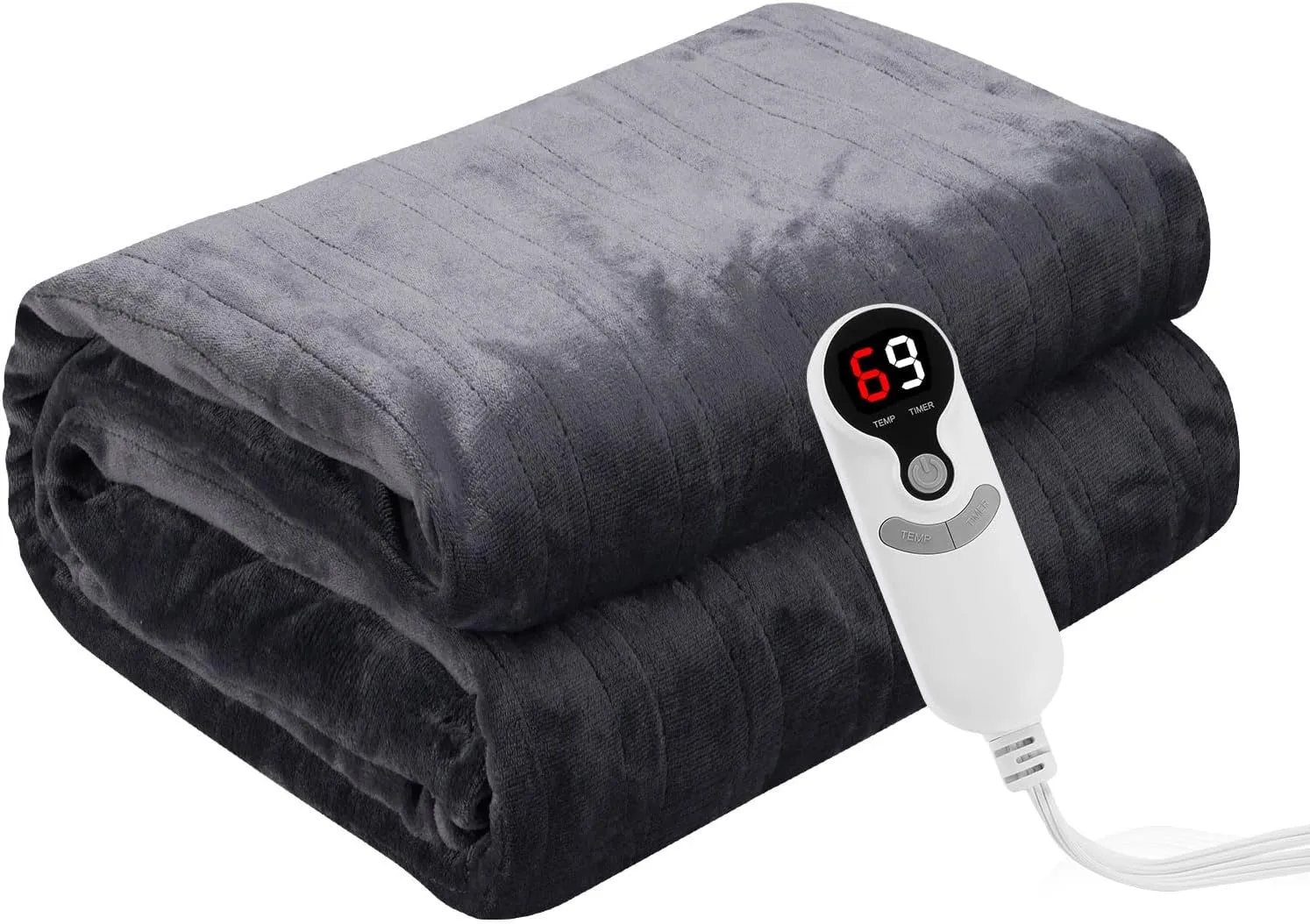 Electric Heated Blanket Full Size 72"x84", Cozy Soft Flannel Large Oversized, 6 Heating Levels & 10 Hours Auto Off Machine Washable, Dark Gray