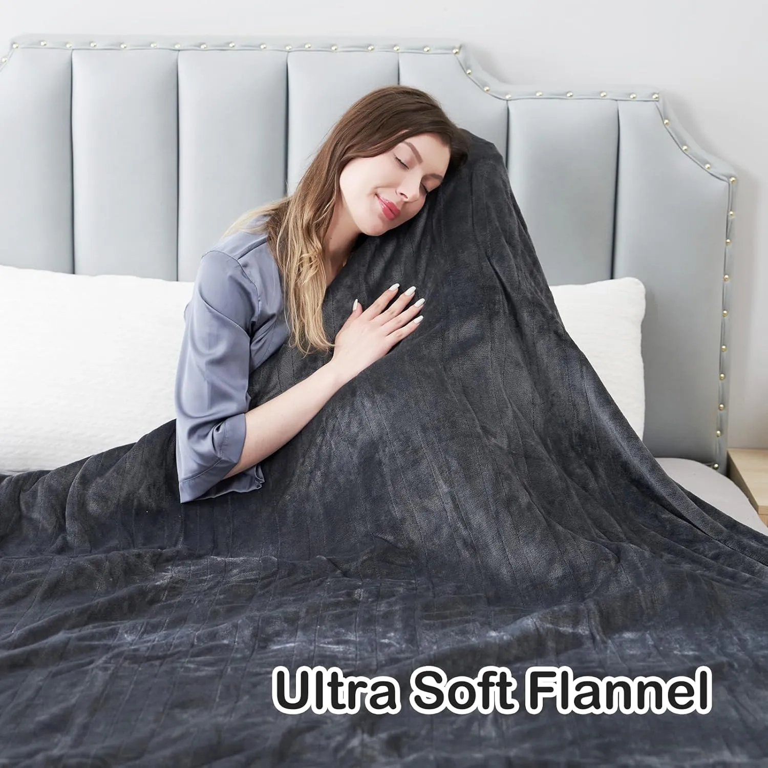 Electric Heated Blanket Full Size 72"x84", Cozy Soft Flannel Large Oversized, 6 Heating Levels & 10 Hours Auto Off Machine Washable, Dark Gray
