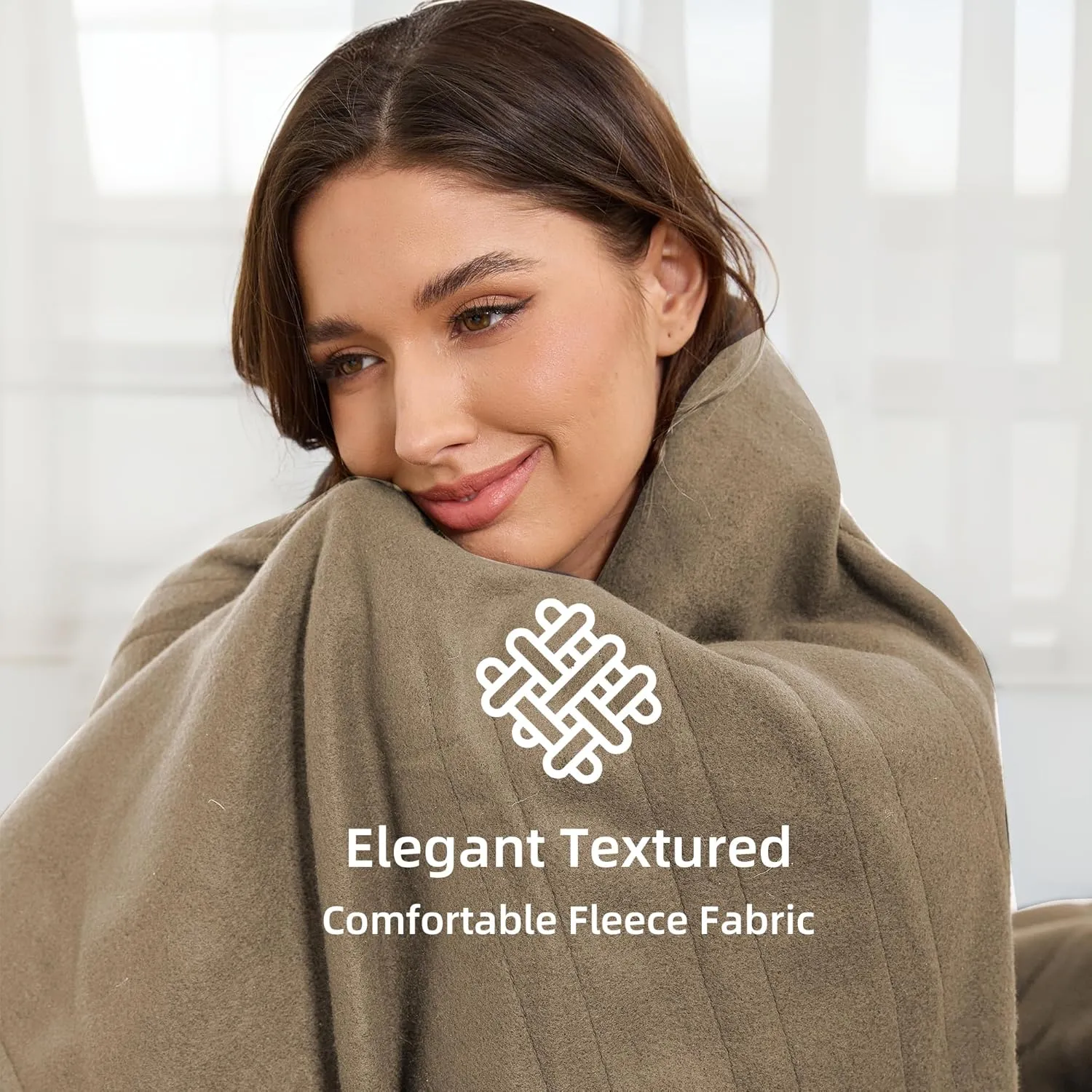 Electric Heated Blanket Full Size 72''x84'' Fleece Fabric Machine Washable Warm and Cozy, 4 Heating Levels & 10H Auto-Off, Light Brown