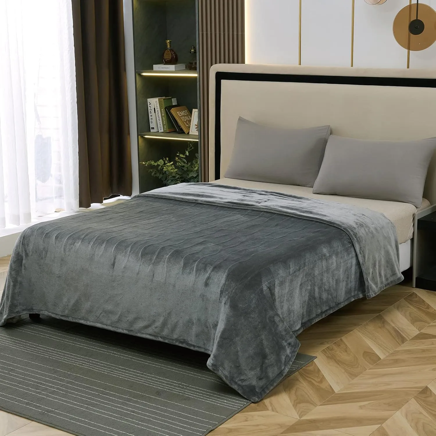 Electric Heated Blanket King Size 100" x 90", Fast Heating Blanket 100% Polyester Soft Flannel, 4 Heating Levels 10 Hours Auto-Off, ETL Certified Dual Controllers, Machine Washable (Grey)