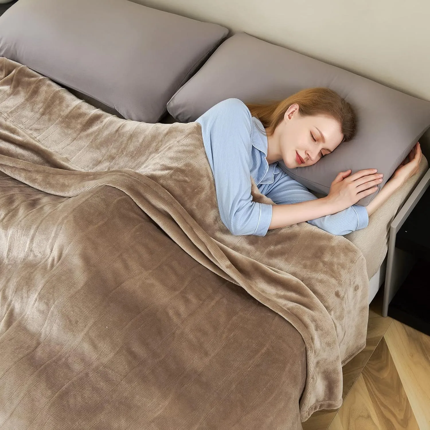 Electric Heated Blanket King Size 100" x 90", Fast Heating Blanket 100% Polyester Soft Flannel, 4 Heating Levels 10 Hours Auto-Off, ETL Certified Dual Controllers, Machine Washable (Taupe)