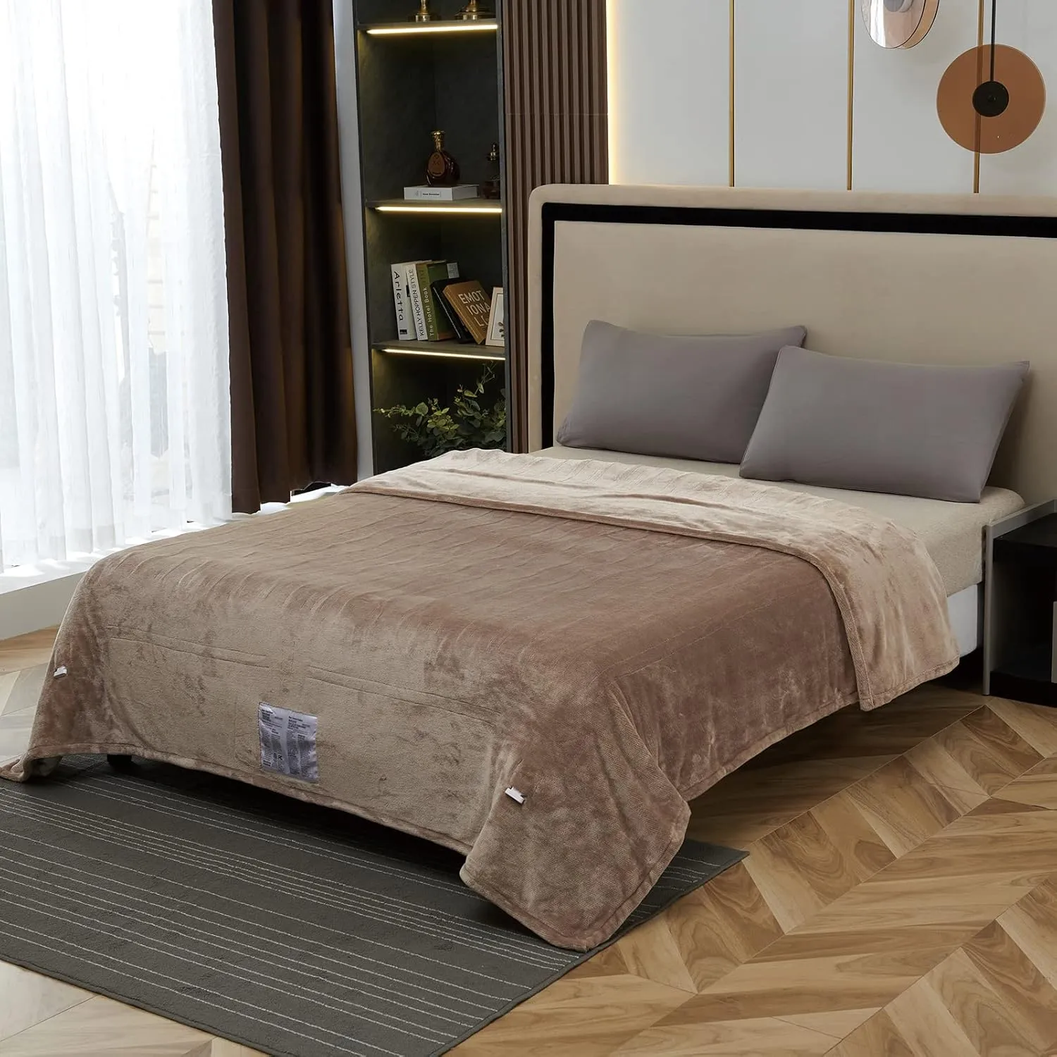 Electric Heated Blanket King Size 100" x 90", Fast Heating Blanket 100% Polyester Soft Flannel, 4 Heating Levels 10 Hours Auto-Off, ETL Certified Dual Controllers, Machine Washable (Taupe)