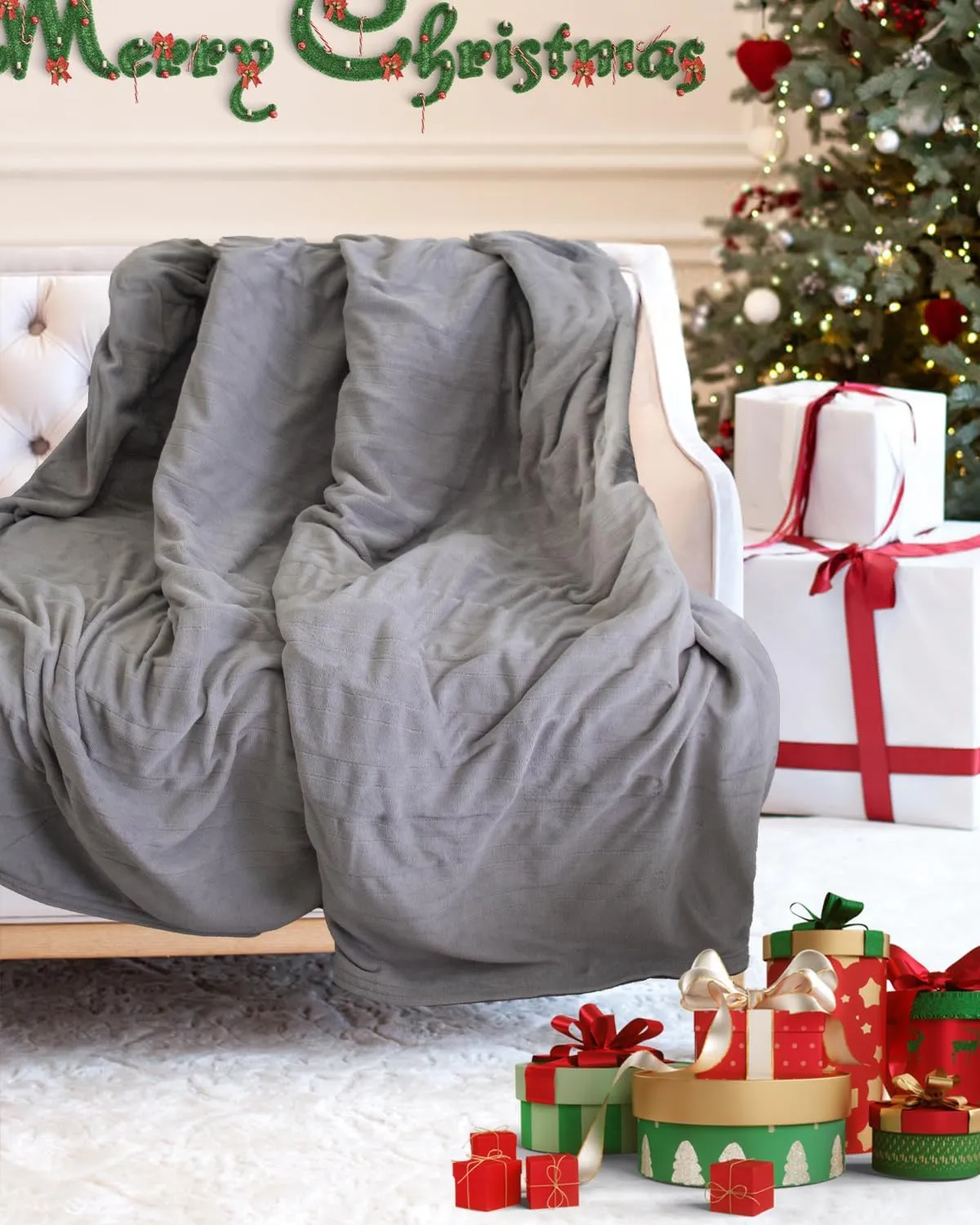 Electric Heated Blanket King Size, Flannel Warm Blanket with 10 Heat Settings, 10 Hours Auto Shut Off, Fast Heating Warming Blankets, Machine Washable, Grey, 90 * 100 Inchs