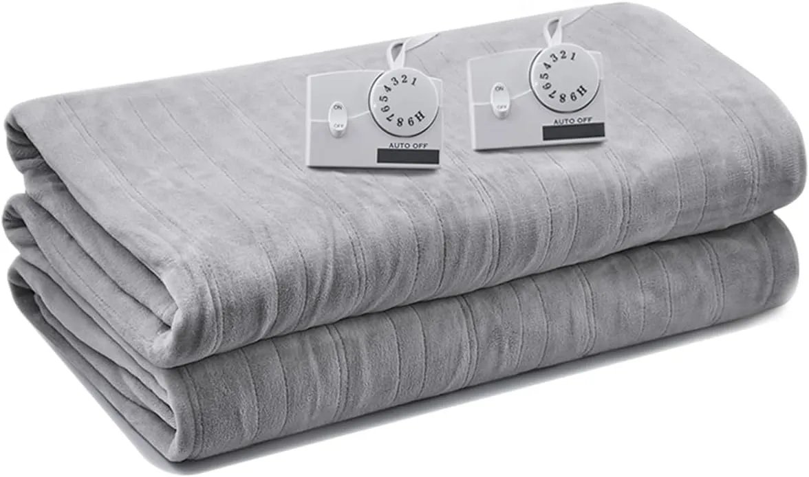 Electric Heated Blanket King Size, Flannel Warm Blanket with 10 Heat Settings, 10 Hours Auto Shut Off, Fast Heating Warming Blankets, Machine Washable, Grey, 90 * 100 Inchs
