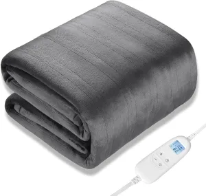 Electric Heated Blanket Queen Size 84" x 90" | 6 Heating Levels & 8h Auto Timer | Full Body Fast Heating and Ultra Soft Flannel, Machine Washable Bed Sofa Home Office Use, Grey