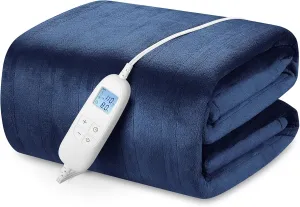 Electric Heated Blanket Queen Size 84" x 90" with 6 Heating Levels & 8h Auto Off, Ultra Soft Flannel Full Body Fast Heating Warming Blanket for Bed Sofa Home Office, Machine Washable, Blue