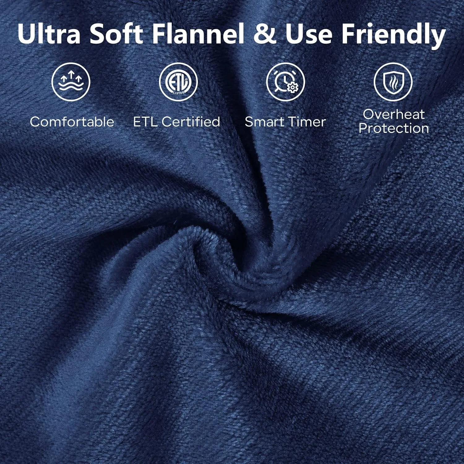 Electric Heated Blanket Queen Size 84" x 90" with 6 Heating Levels & 8h Auto Off, Ultra Soft Flannel Full Body Fast Heating Warming Blanket for Bed Sofa Home Office, Machine Washable, Blue