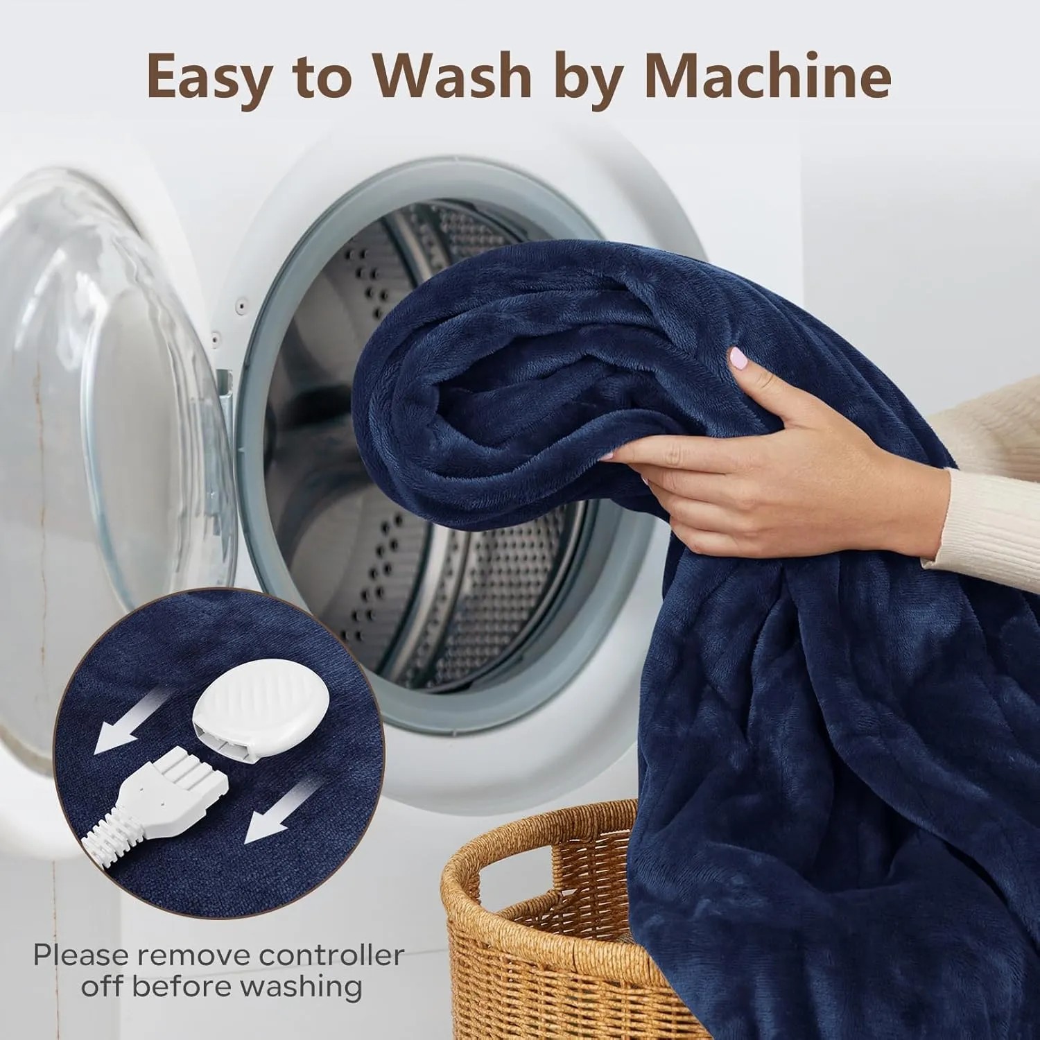 Electric Heated Blanket Queen Size 84" x 90" with 6 Heating Levels & 8h Auto Off, Ultra Soft Flannel Full Body Fast Heating Warming Blanket for Bed Sofa Home Office, Machine Washable, Blue