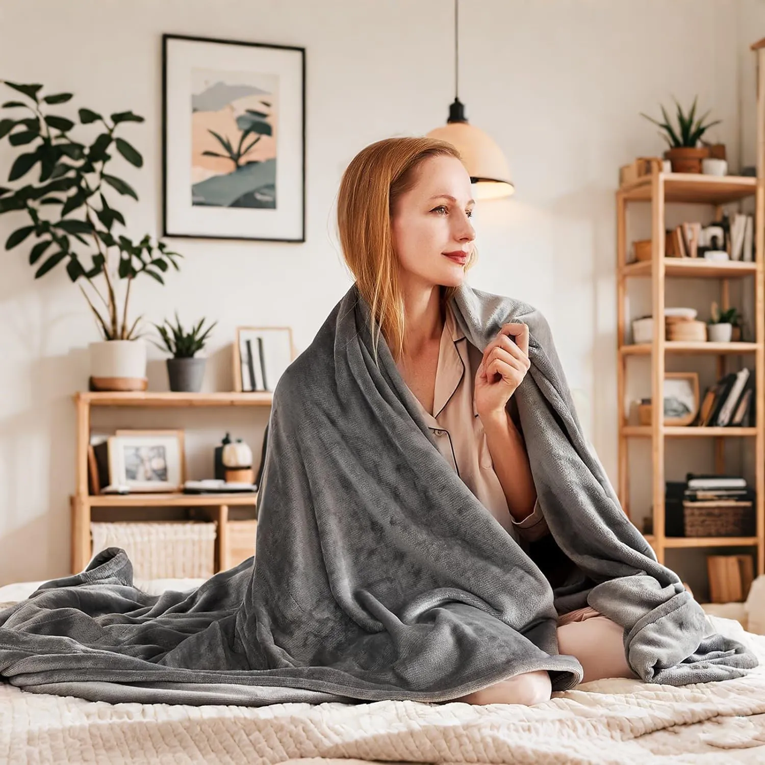 Electric Heated Blanket Queen Size 84"x 90", Dual Control Super Cozy Soft with 5 Heat Levels & 10 Hours Auto Off, Home Office Use & Machine Washable, Gray