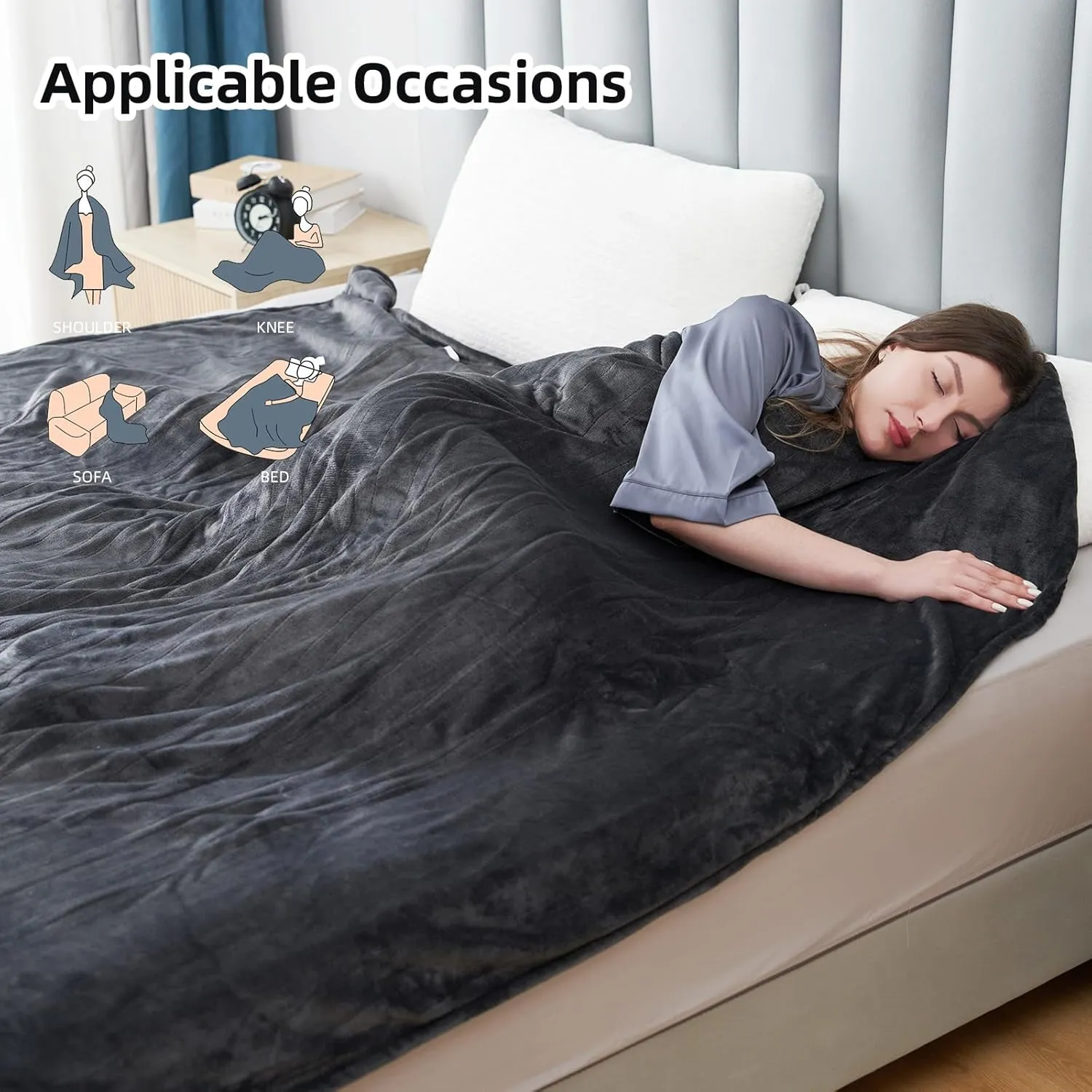 Electric Heated Blanket Queen Size 84"x 90",Dual Control Super Cozy Soft with 5 Heat Levels &10 Hours Auto Off, Home Office Use & Machine Washable, Darkgray