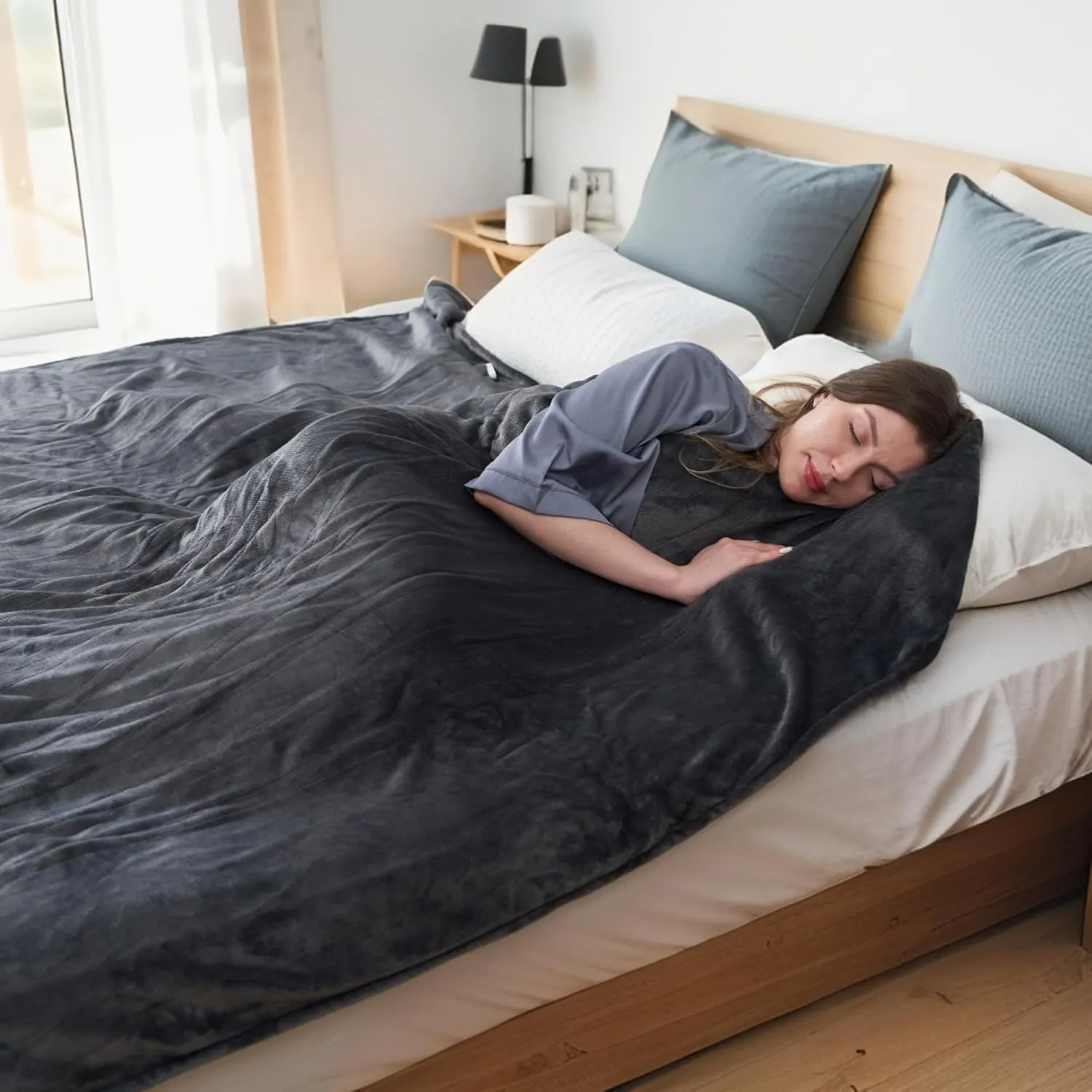 Electric Heated Blanket Queen Size 84"x 90",Dual Control Super Cozy Soft with 5 Heat Levels &10 Hours Auto Off, Home Office Use & Machine Washable, Darkgray