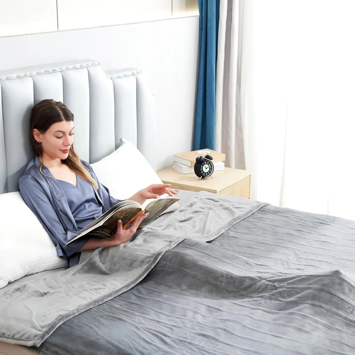 Electric Heated Blanket Throw 50" x 60", Super Cozy Soft Flannel with 6 Heating Levels & 3 Hours Auto Off, Machine Washable, Home Office Use, Gray