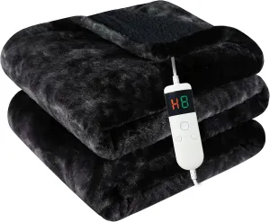 Electric Heated Blanket Throw 50''x60''Size Faux Fur Heating Blanket 10 Heating Settings, 1-8h Timer & Overheat Protection, Machine Washable, Soft Flannel and Sherpa Full Body Warmth