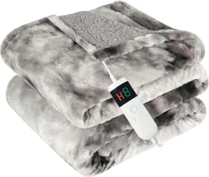 Electric Heated Blanket Throw 50''x60''Size Faux Fur Heating Blanket 10 Heating Settings, 1-8h Timer & Overheat Protection, Machine Washable, Soft Flannel and Sherpa Full Body Warmth
