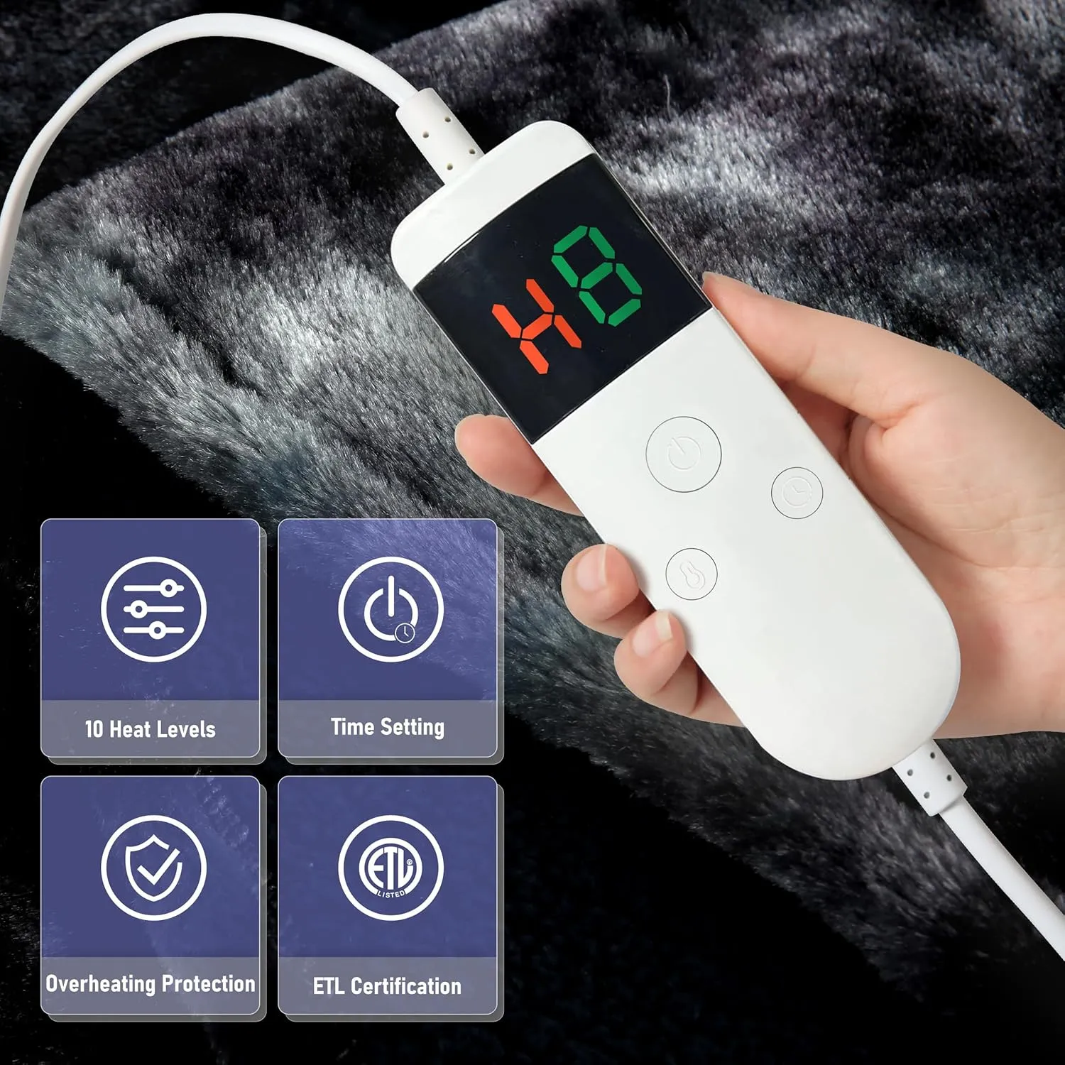 Electric Heated Blanket Throw 50''x60''Size Faux Fur Heating Blanket 10 Heating Settings, 1-8h Timer & Overheat Protection, Machine Washable, Soft Flannel and Sherpa Full Body Warmth