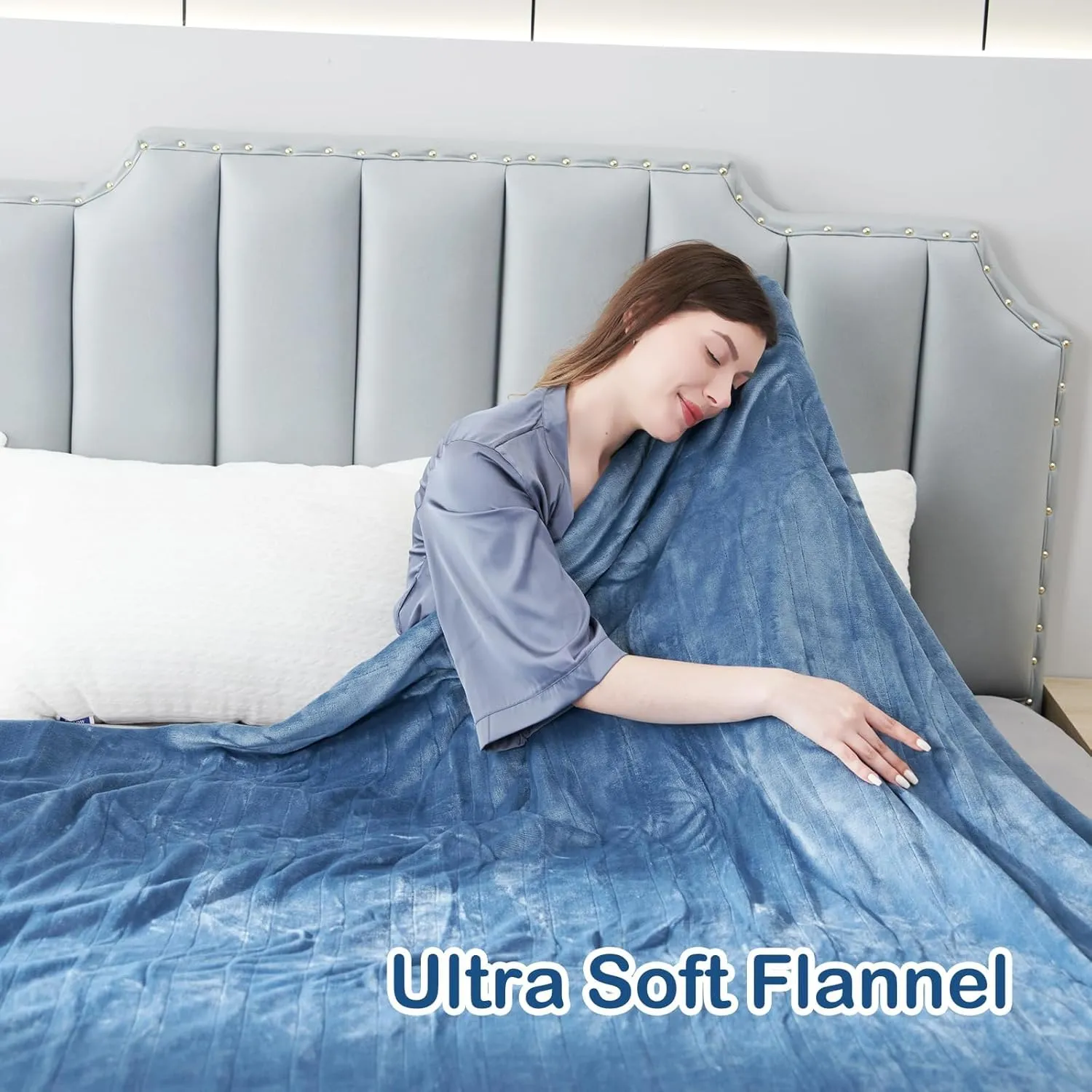 Electric Heated Blanket Throw Size, 50" x 60" Heated Throw with 6 Heating Levels & 3 Hours Auto Off, Machine Washable, ETL & FCC Certified Home Office Use, Blue
