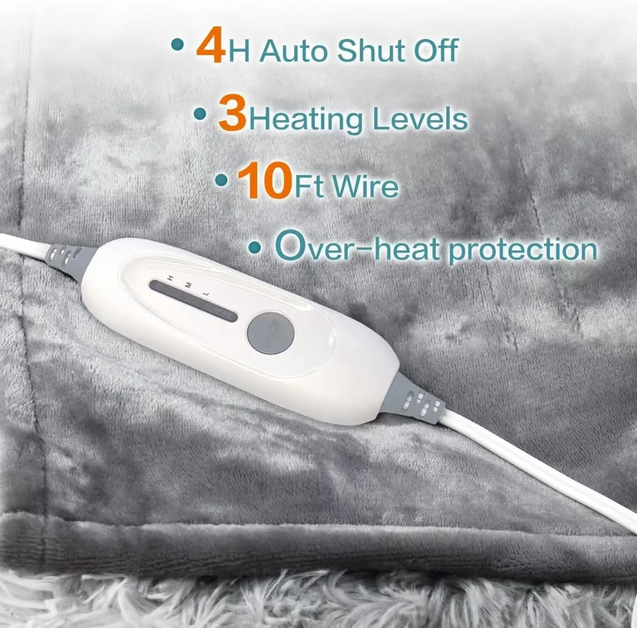 Electric Heated Blanket Throw, Super Soft Flannel 50" x 60" Heating Throw with 3 Fast Heating Levels & 4 Hours Auto Off, Machine Washable, ETL&FCC Certification, Home Office Use, Grey