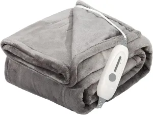Electric Heated Blanket Throw, Super Soft Flannel 50" x 60" Heating Throw with 3 Fast Heating Levels & 4 Hours Auto Off, Machine Washable, ETL&FCC Certification, Home Office Use, Grey