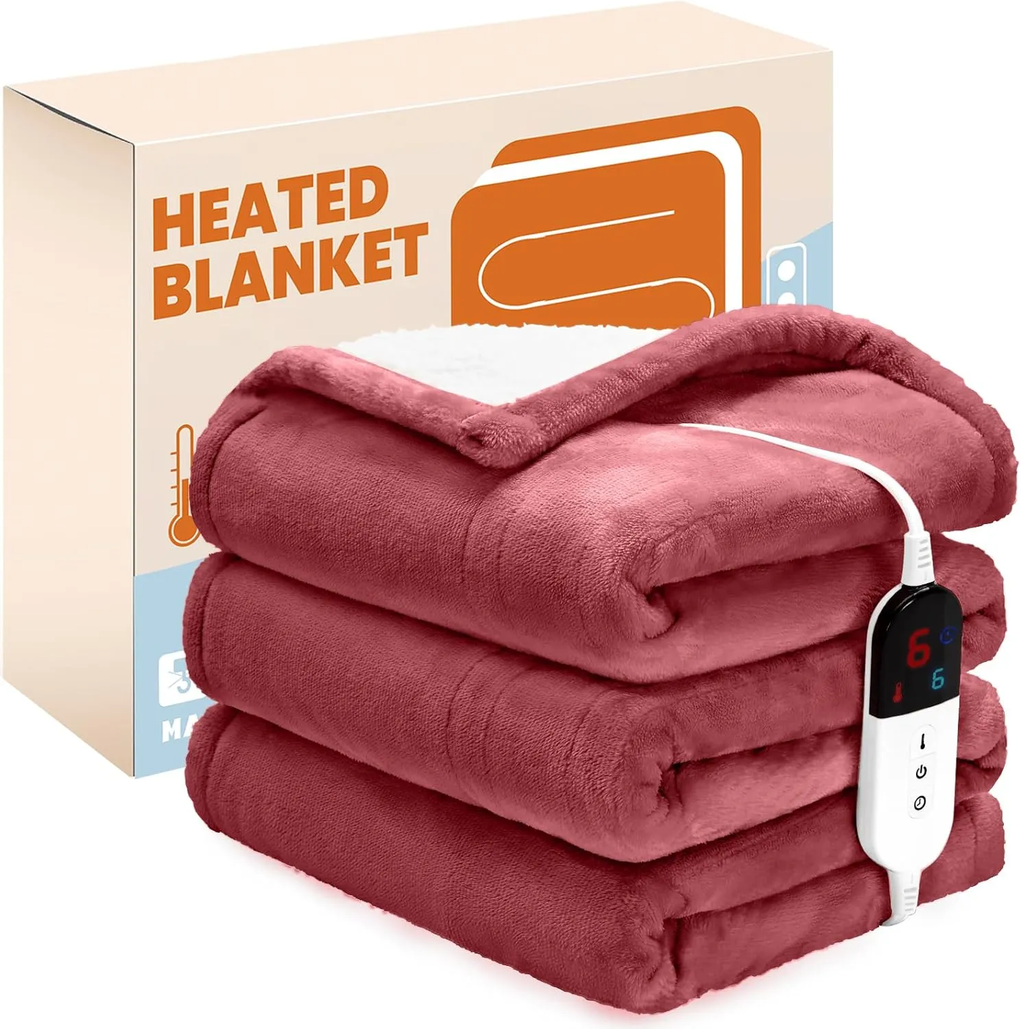 Electric Heated Blanket,Flannel & Sherpa Heated Throw Blanket 50"x60",Fast Heating Soft Fleece Blanket with 6 Heating Levels & 4H Auto Off-Wine red
