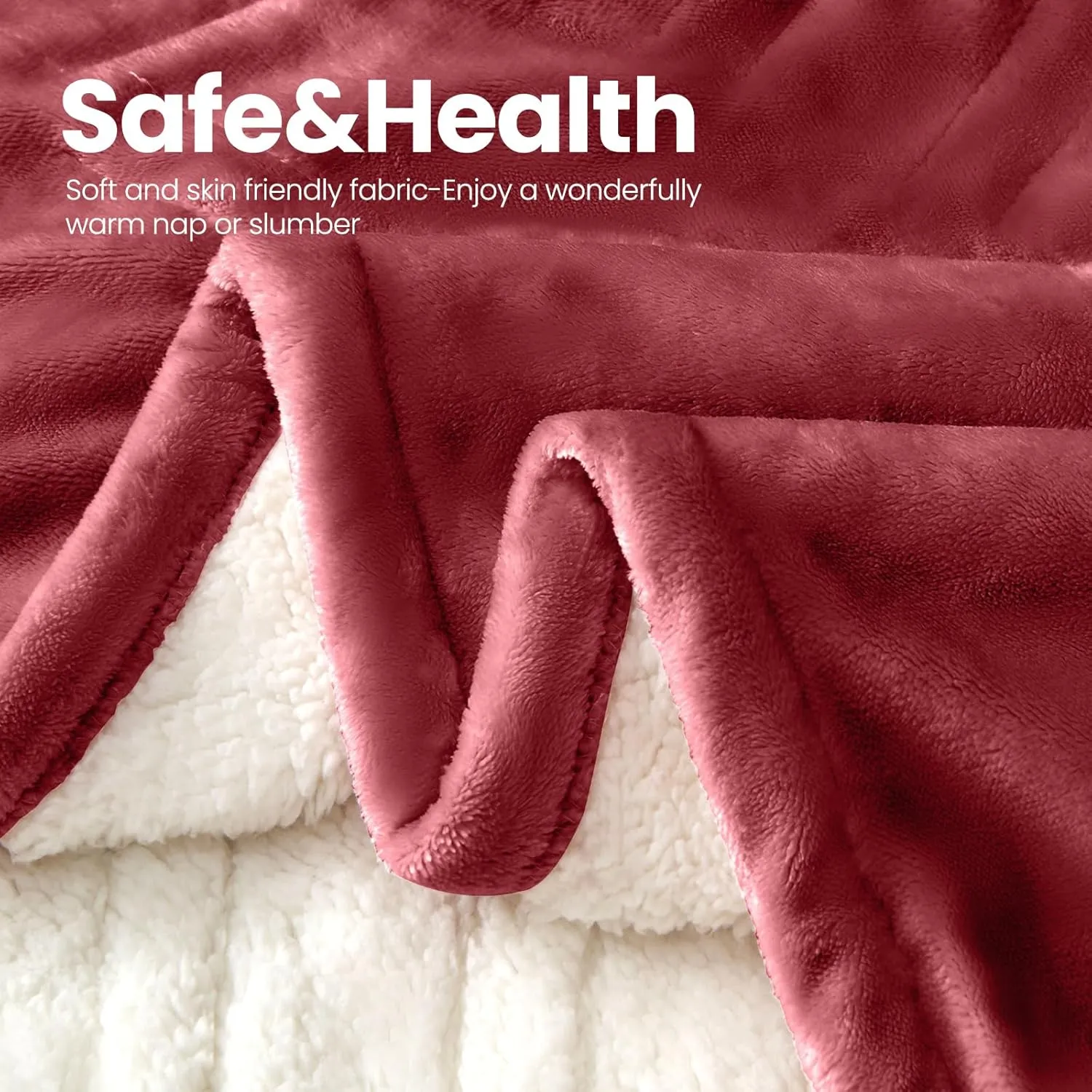 Electric Heated Blanket,Flannel & Sherpa Heated Throw Blanket 50"x60",Fast Heating Soft Fleece Blanket with 6 Heating Levels & 4H Auto Off-Wine red