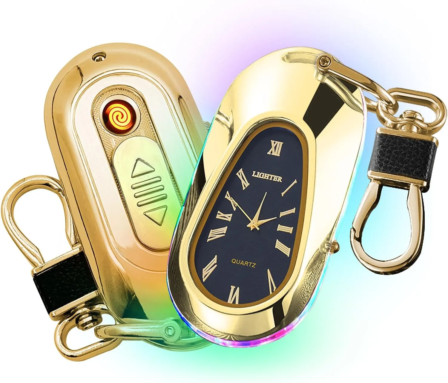Electric Lighter with Clock - USB Rechargeable, Windproof, Plasma Arc Lighter - Gold