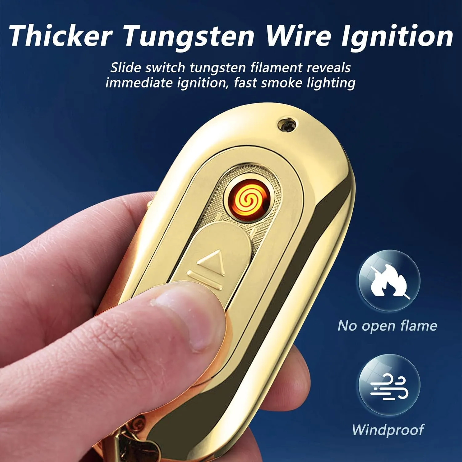 Electric Lighter with Clock - USB Rechargeable, Windproof, Plasma Arc Lighter - Gold