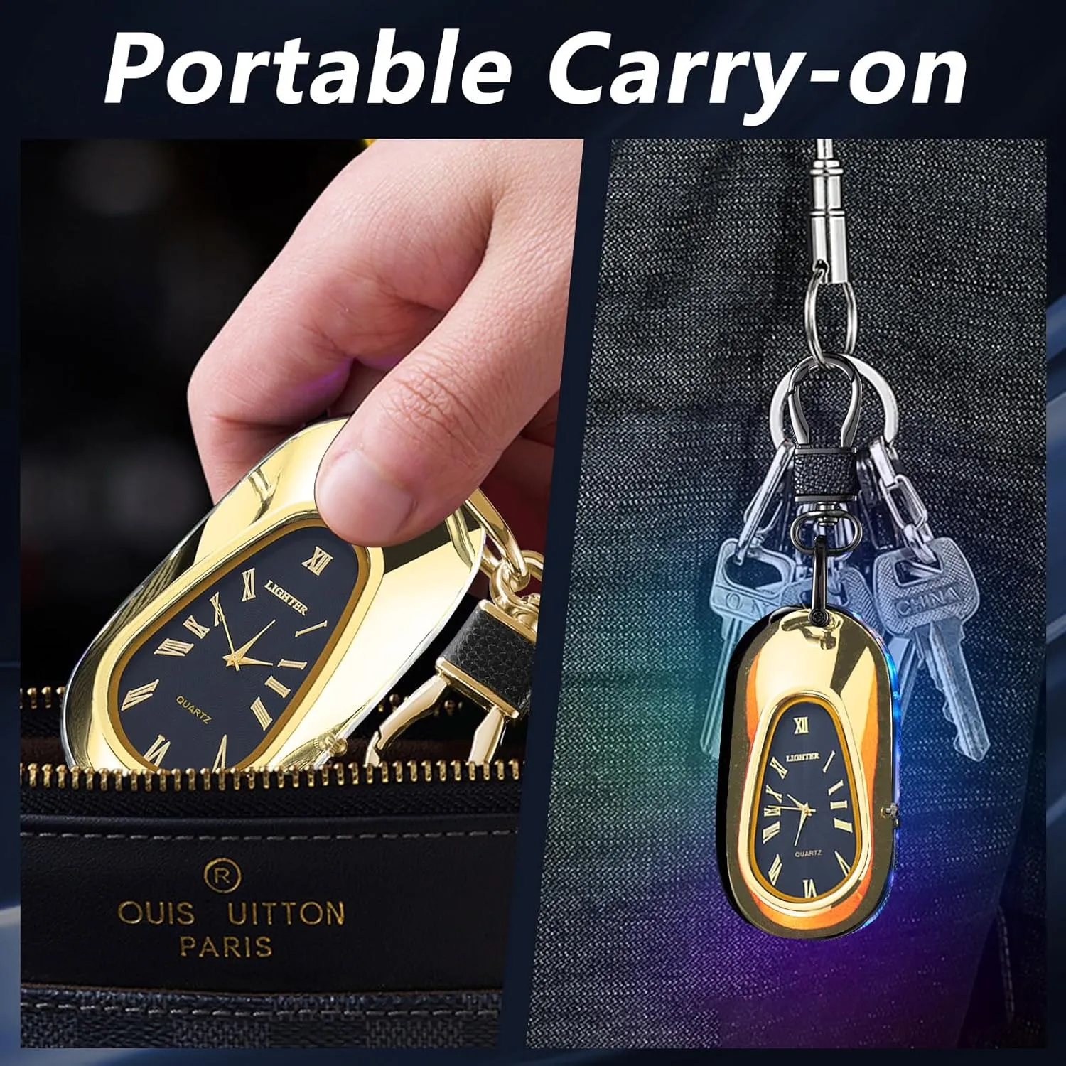 Electric Lighter with Clock - USB Rechargeable, Windproof, Plasma Arc Lighter - Gold