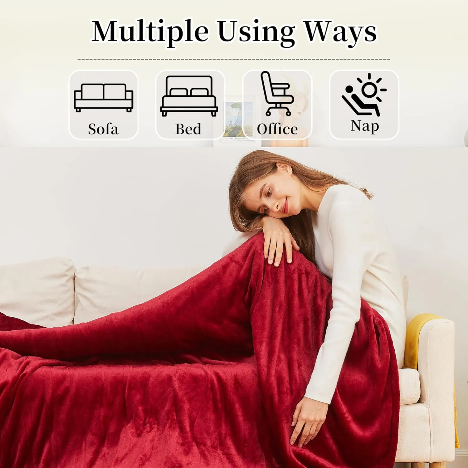 Electric Throw Blanket Heated Blanket, Super Soft Cozy Flannel Electric Blanket with 5 Heating Levels & 4 Hours Auto Off, Fast Heating Blanket with ETL & FCC Certification, 50" x 60", Cherry Red