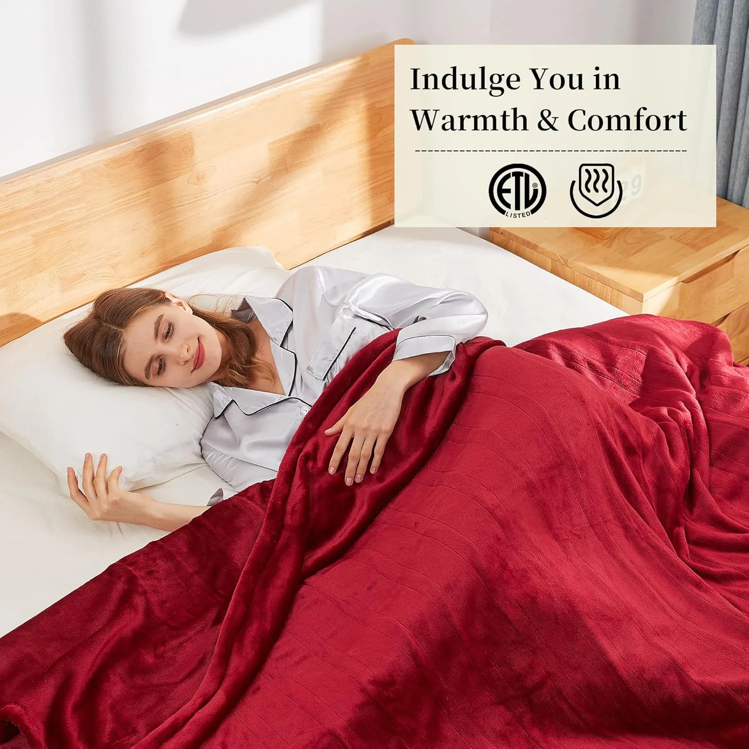 Electric Throw Blanket Heated Blanket, Super Soft Cozy Flannel Electric Blanket with 5 Heating Levels & 4 Hours Auto Off, Fast Heating Blanket with ETL & FCC Certification, 50" x 60", Cherry Red