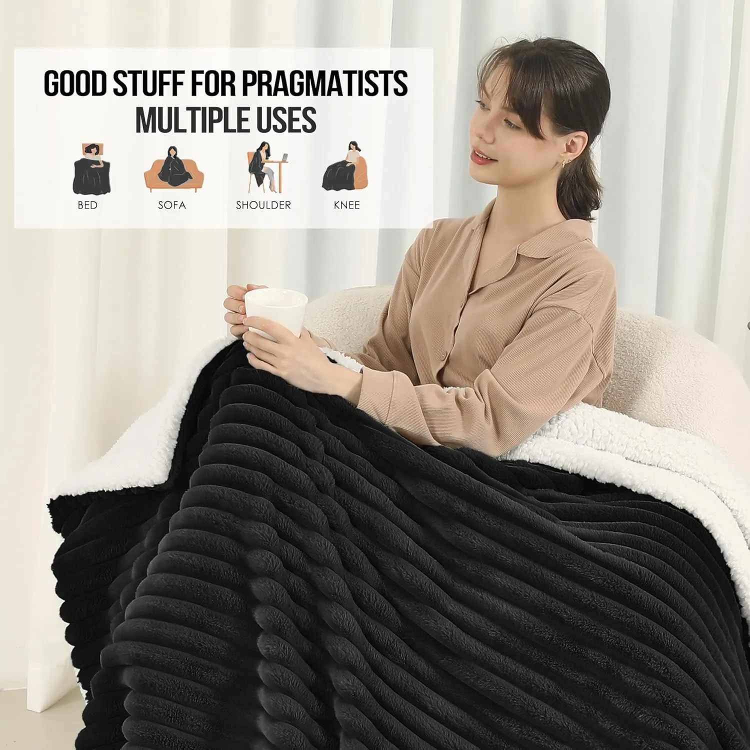 Electric Throw Blanket, Super Cozy Luxury Faux Fur & Sherpa with 5 Heating Levels & 4 Hours Auto Off, Fast Heating & Overheat Protection, 50x60 Inch Heated Throw Choice of Gift, Charcoal