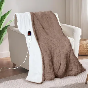 Electric Throw Blanket, Super Cozy Shaggy Faux Rabbit Fur with 6 Fast Heating Levels & 4 Hours Auto Off, ETL & FCC Certified & Overheat Protection, 50x60 Inch Soft Heated Blanket Throw, Brown