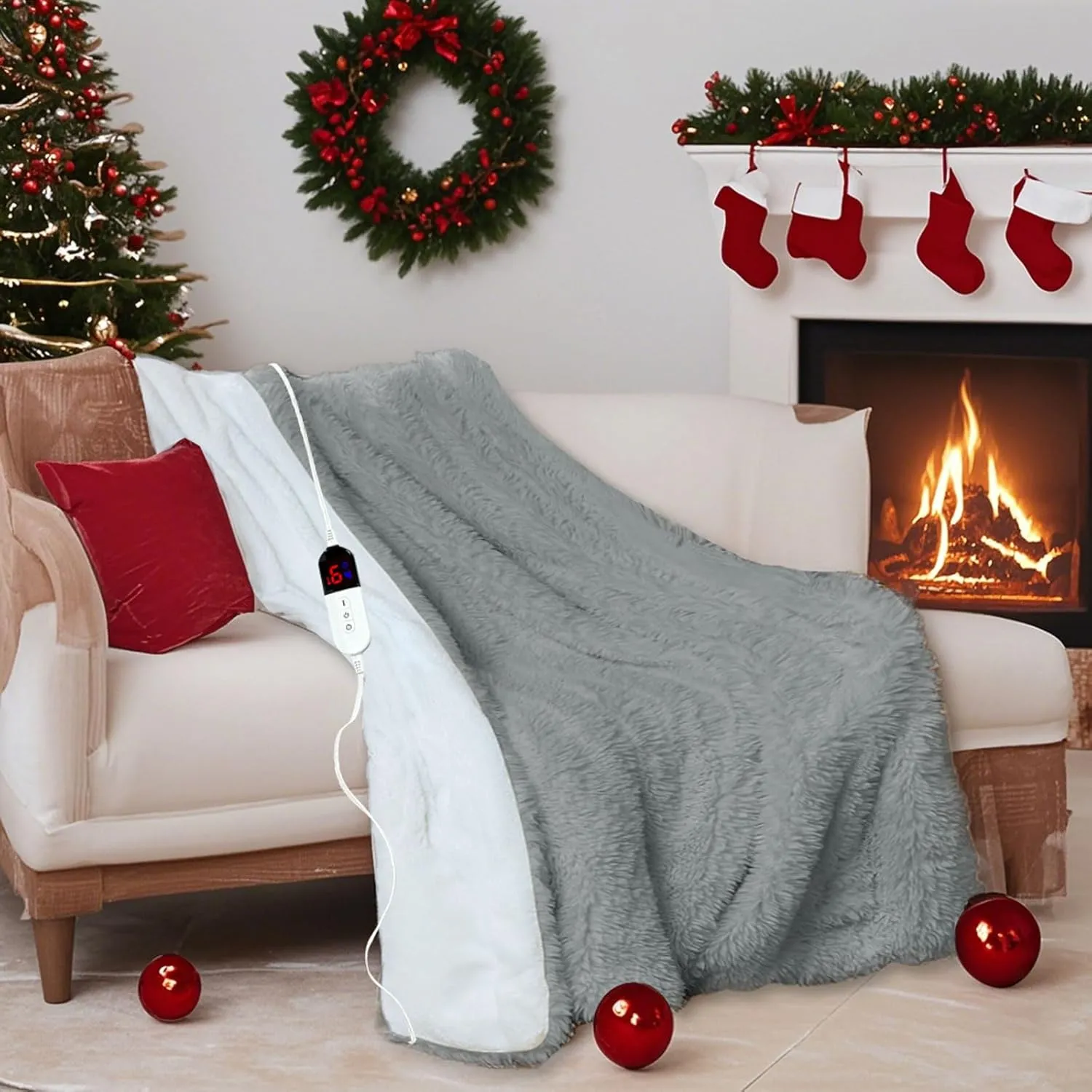 Electric Throw Blanket, Super Cozy Shaggy Faux Rabbit Fur with 6 Fast Heating Levels & 4 Hours Auto Off, ETL & FCC Certified & Overheat Protection, 50x60 Inch Soft Heated Blanket Throw, Gray