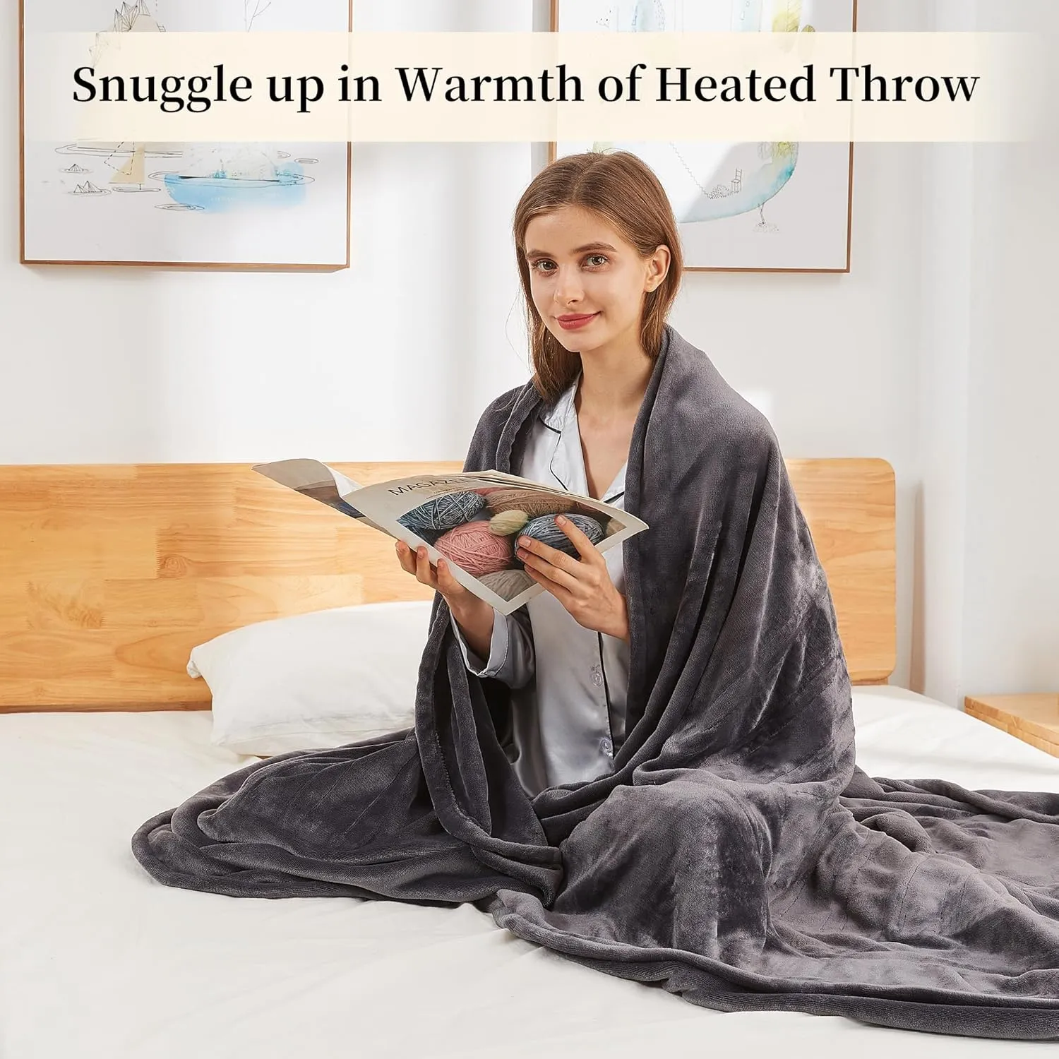 Electric Throw Heated Blanket, Super Silky Soft Cozy Flannel 50" x 60" Electric Blanket with 5 Fast Heating Levels & 4 Hours Auto Off, Heating Throw Blanket with ETL & FCC Certification, Dark Gray