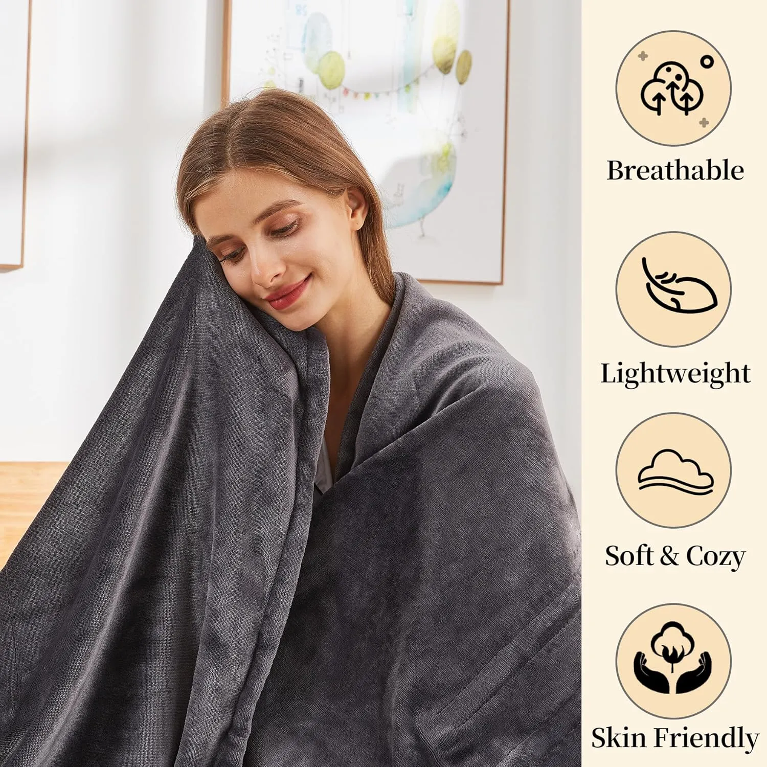 Electric Throw Heated Blanket, Super Silky Soft Cozy Flannel 50" x 60" Electric Blanket with 5 Fast Heating Levels & 4 Hours Auto Off, Heating Throw Blanket with ETL & FCC Certification, Dark Gray