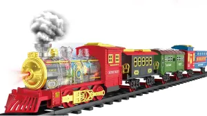 Electric Train Sets for Kids Metal Alloy Christmas Train Toys Steam Locomotive, Glowing Passenger Carriages, Luxury Tracks, Light & Sounds Rechargeable Birthday Gifts for Boys Girls