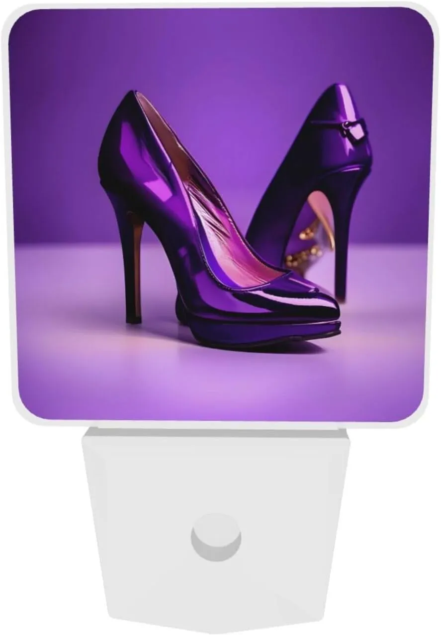 Elegant Purple High Heels with Lipstick Plug-in Night Lights for Multi-Location use - a Set of 2, 0.5W Energy Saving LED Lights - Soft Light