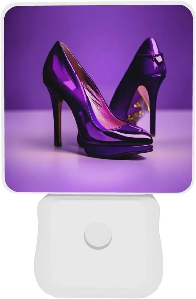 Elegant Purple High Heels with Lipstick Plug-in Night Lights for Multi-Location use - a Set of 2, 0.5W Energy Saving LED Lights - Soft Light